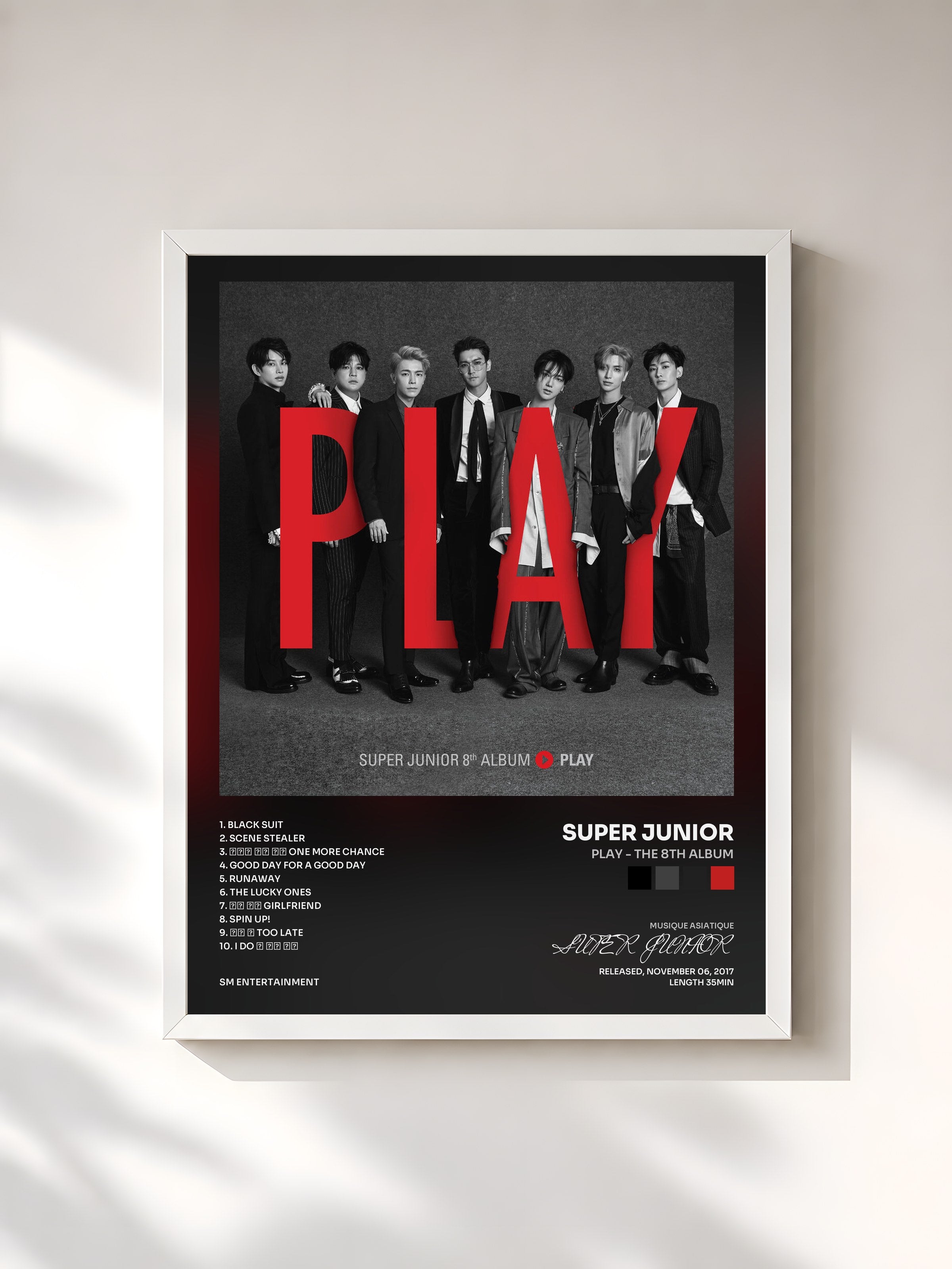 #blanc Tableau de l'album PLAY - The 8th Album de SUPER JUNIOR, cadre blanc, imprimé et encadré en France