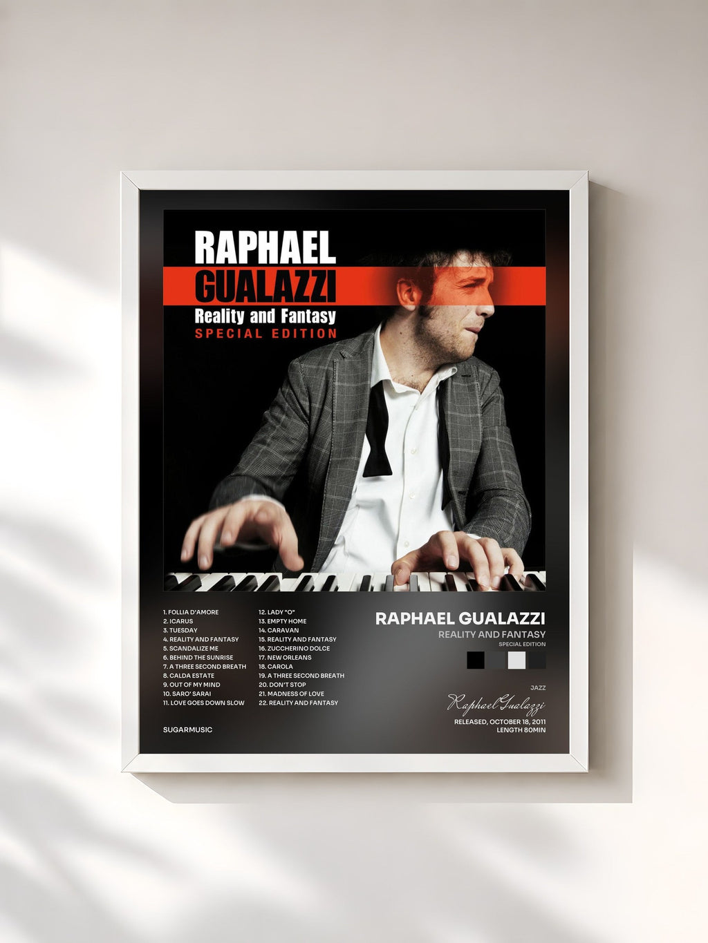 #blanc Tableau de l'album Reality And Fantasy (Special Edition) de Raphael Gualazzi, cadre blanc, imprimé et encadré en France