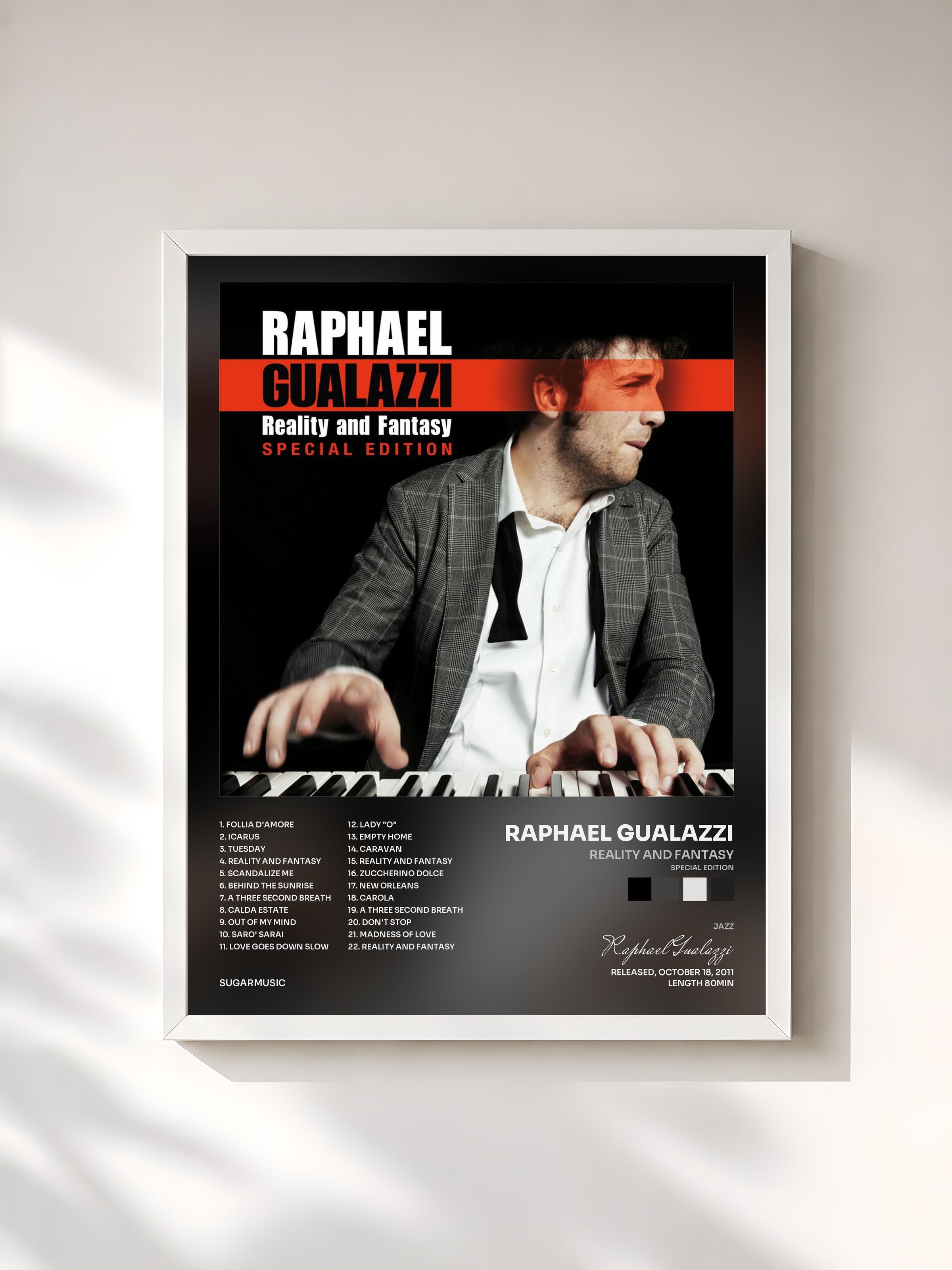 #blanc Tableau de l'album Reality And Fantasy (Special Edition) de Raphael Gualazzi, cadre blanc, imprimé et encadré en France