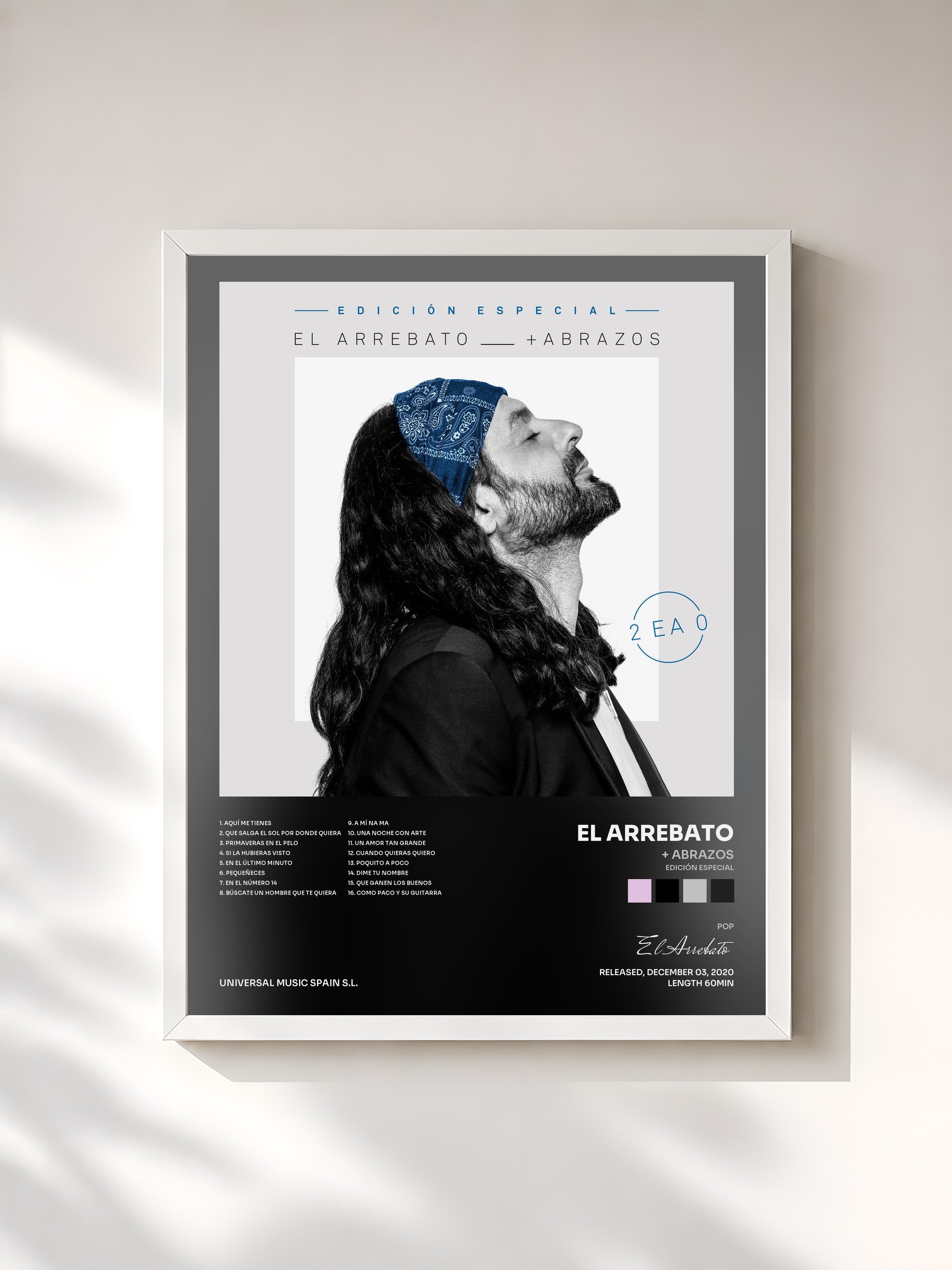 #blanc Tableau de l'album + Abrazos (Edición Especial) de El Arrebato, cadre blanc, imprimé et encadré en France