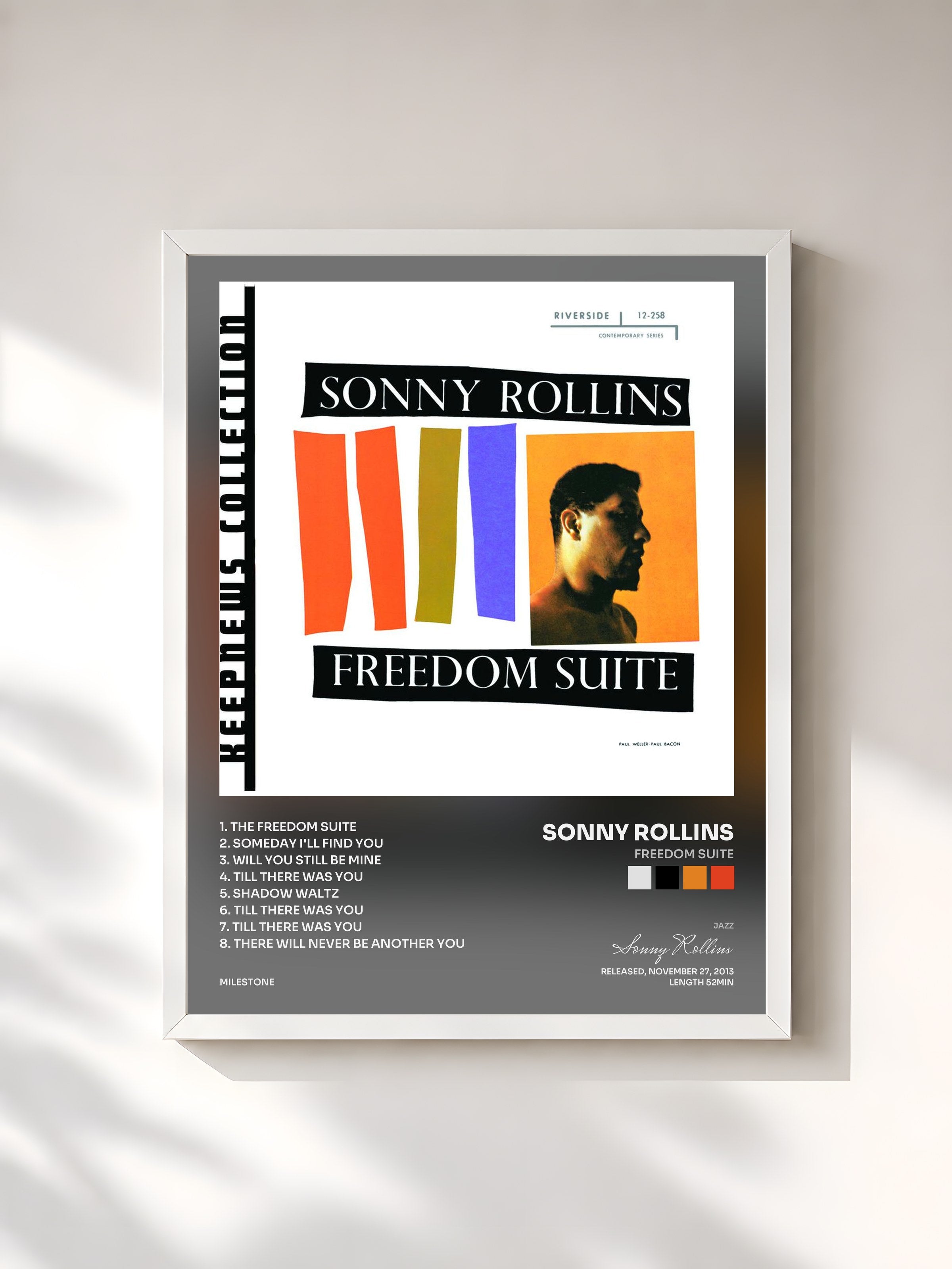 #blanc Tableau de l'album Freedom Suite de Sonny Rollins, cadre blanc, imprimé et encadré en France