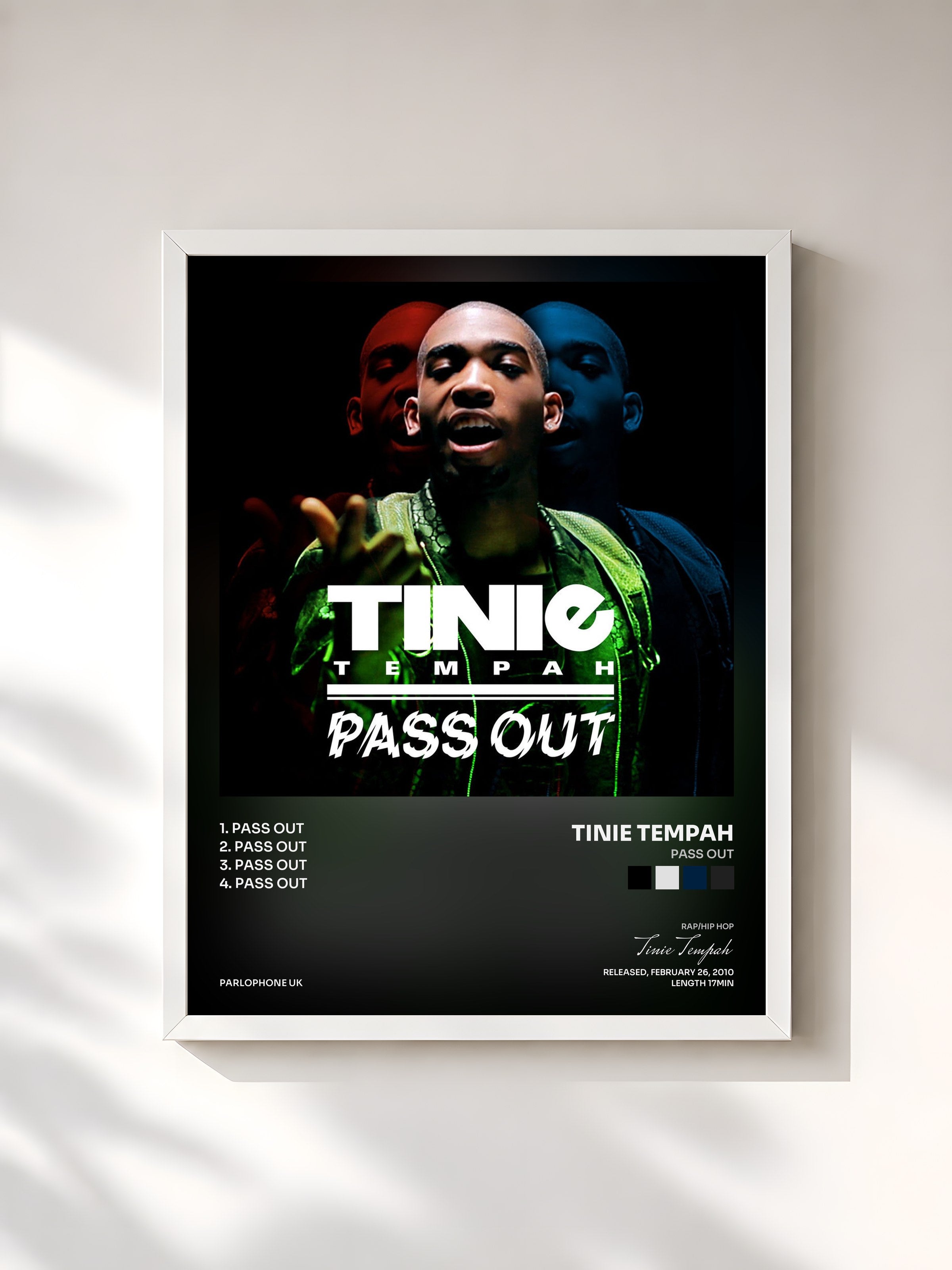 #blanc Tableau de l'album Pass Out de Tinie Tempah, cadre blanc, imprimé et encadré en France