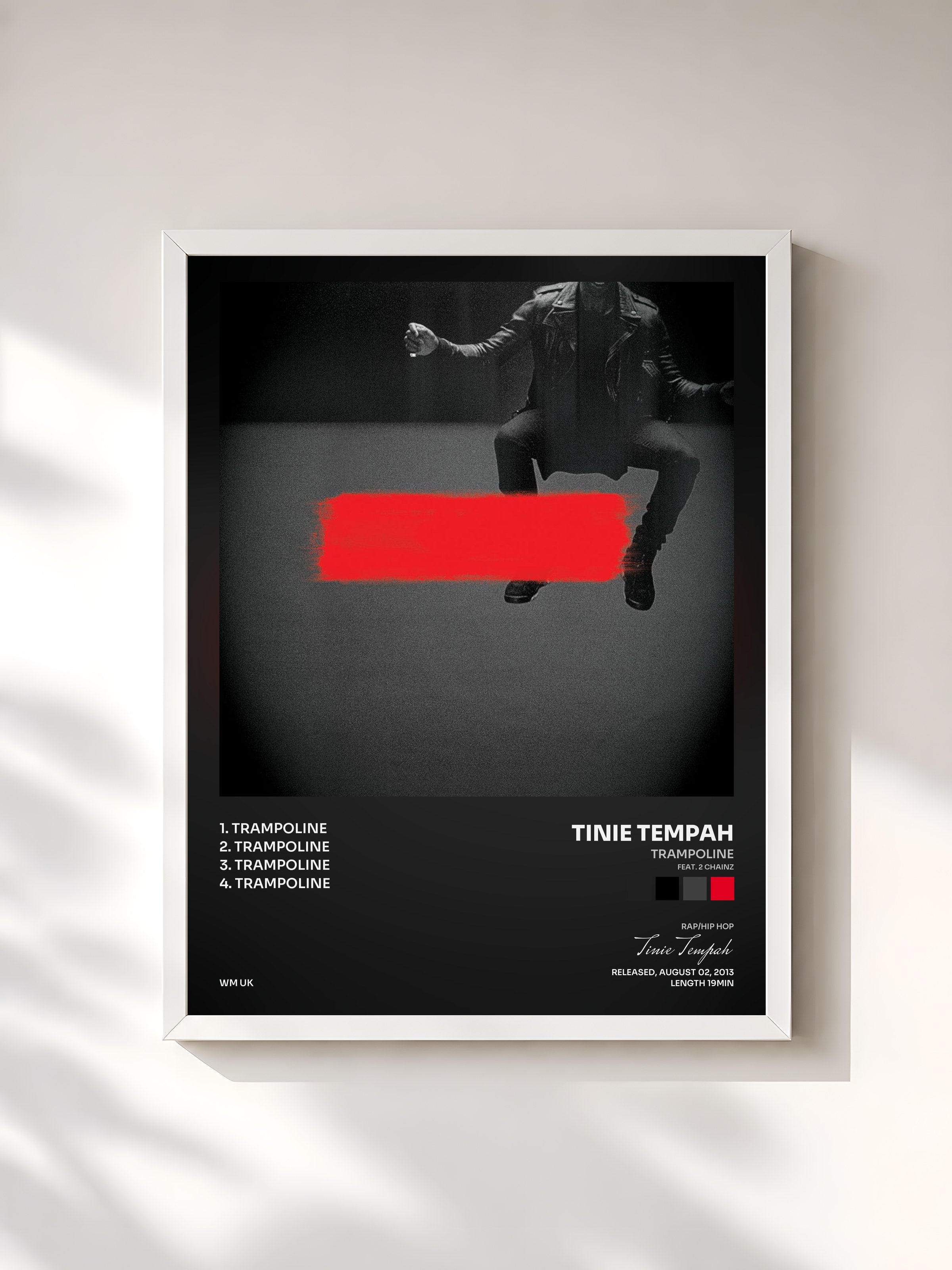 #blanc Tableau de l'album Trampoline (feat. 2 Chainz) de Tinie Tempah, cadre blanc, imprimé et encadré en France