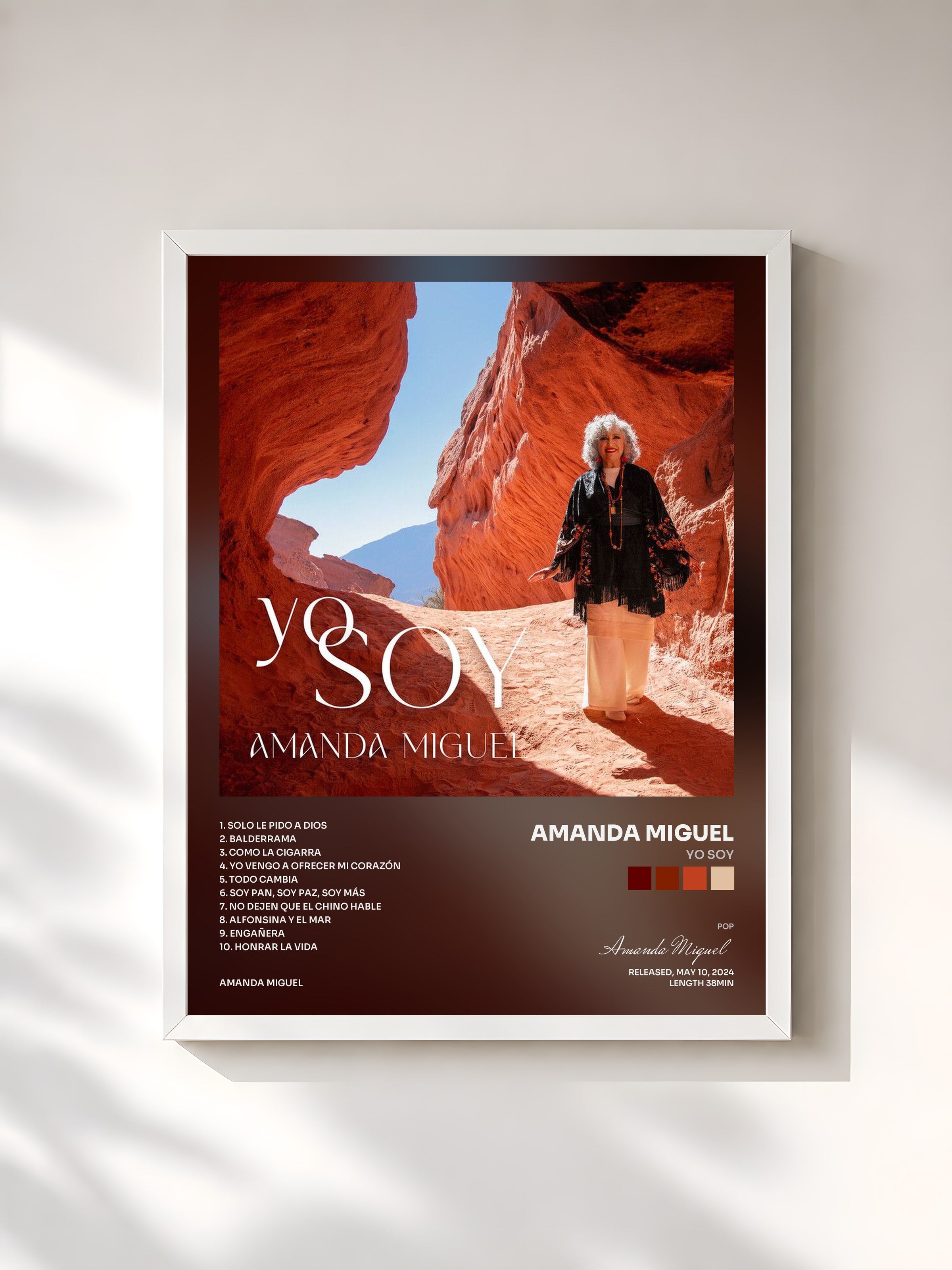 #blanc Tableau de l'album Yo Soy de Amanda Miguel, cadre blanc, imprimé et encadré en France
