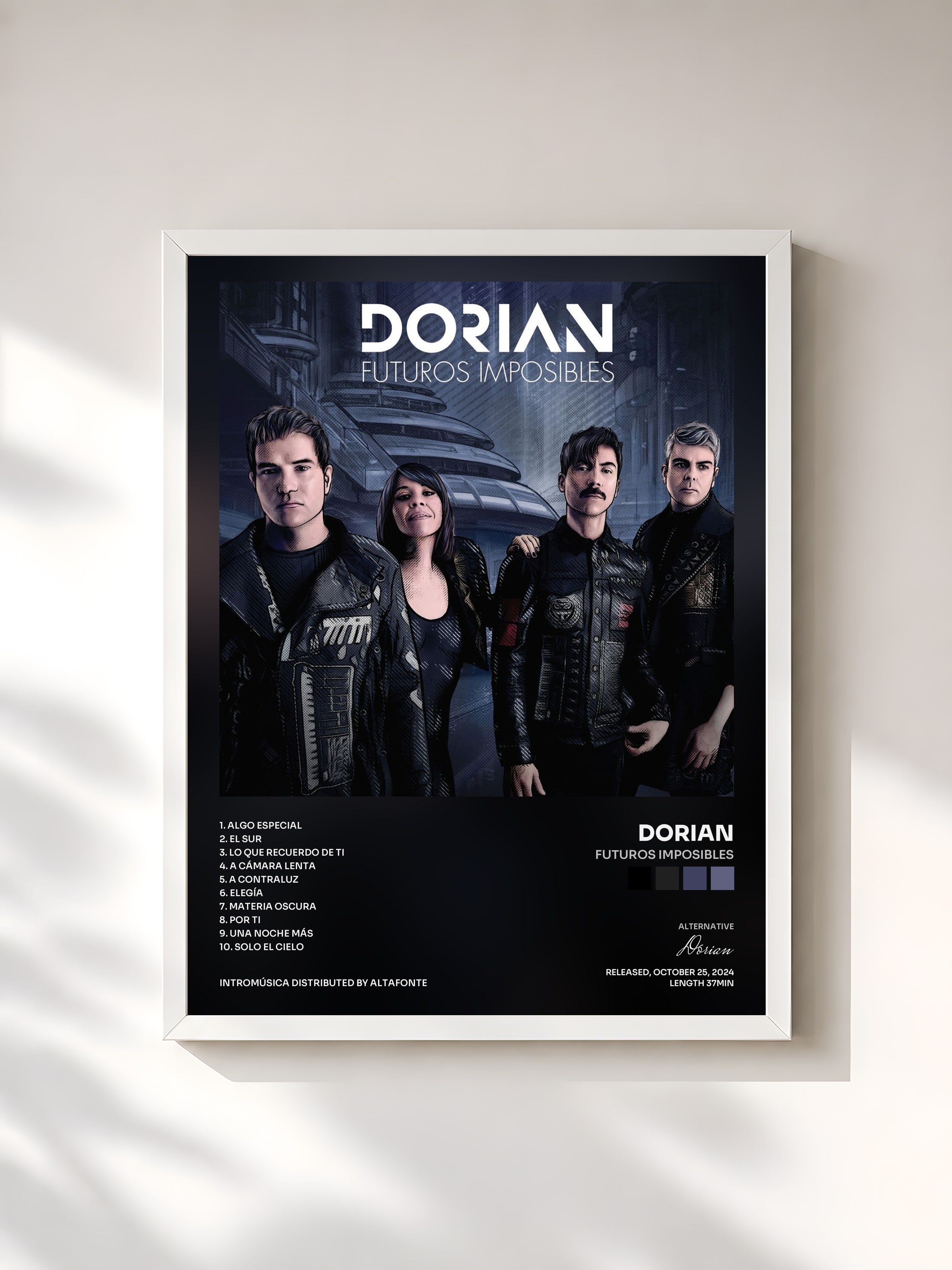 #blanc Tableau de l'album Futuros Imposibles de Dorian, cadre blanc, imprimé et encadré en France