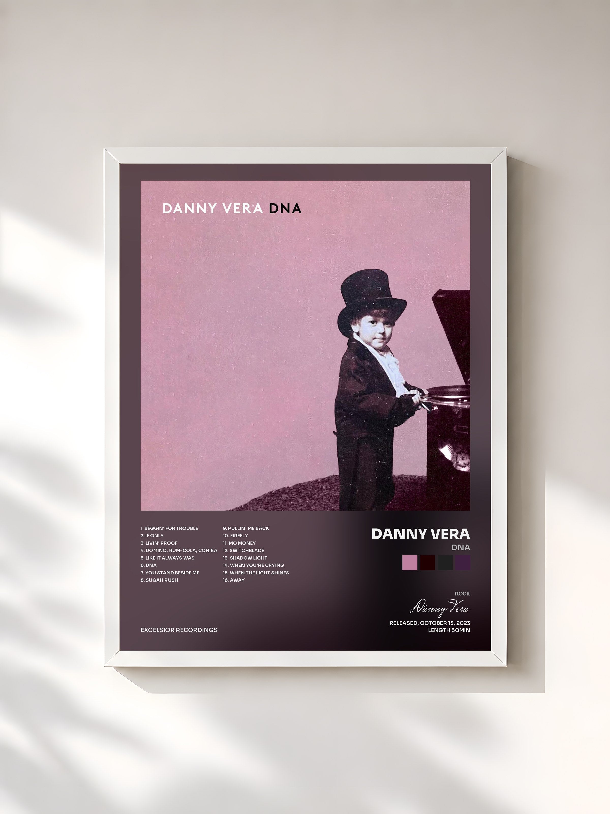 #blanc Tableau de l'album DNA de Danny Vera, cadre blanc, imprimé et encadré en France
