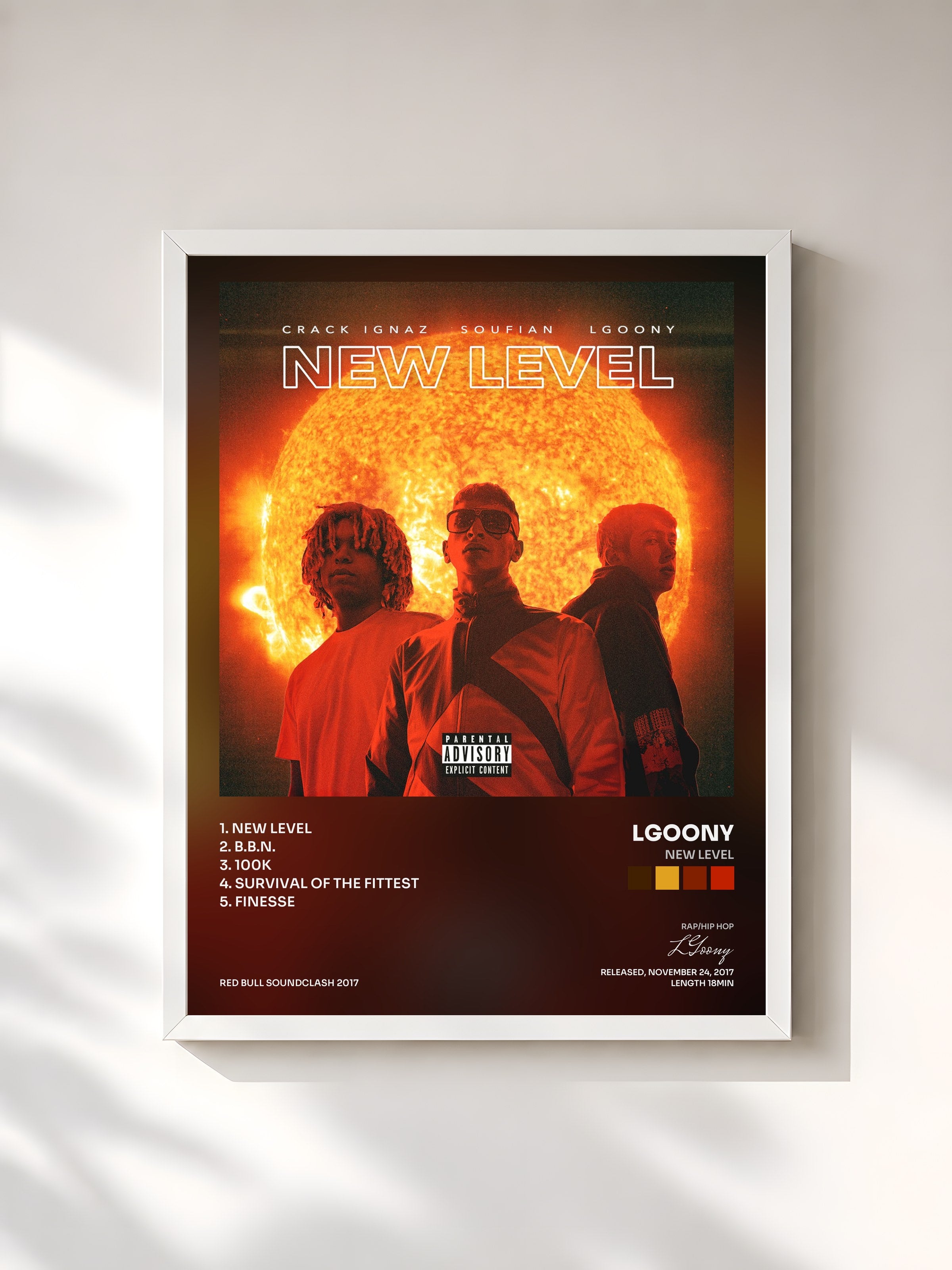 #blanc Tableau de l'album New Level de LGoony, cadre blanc, imprimé et encadré en France