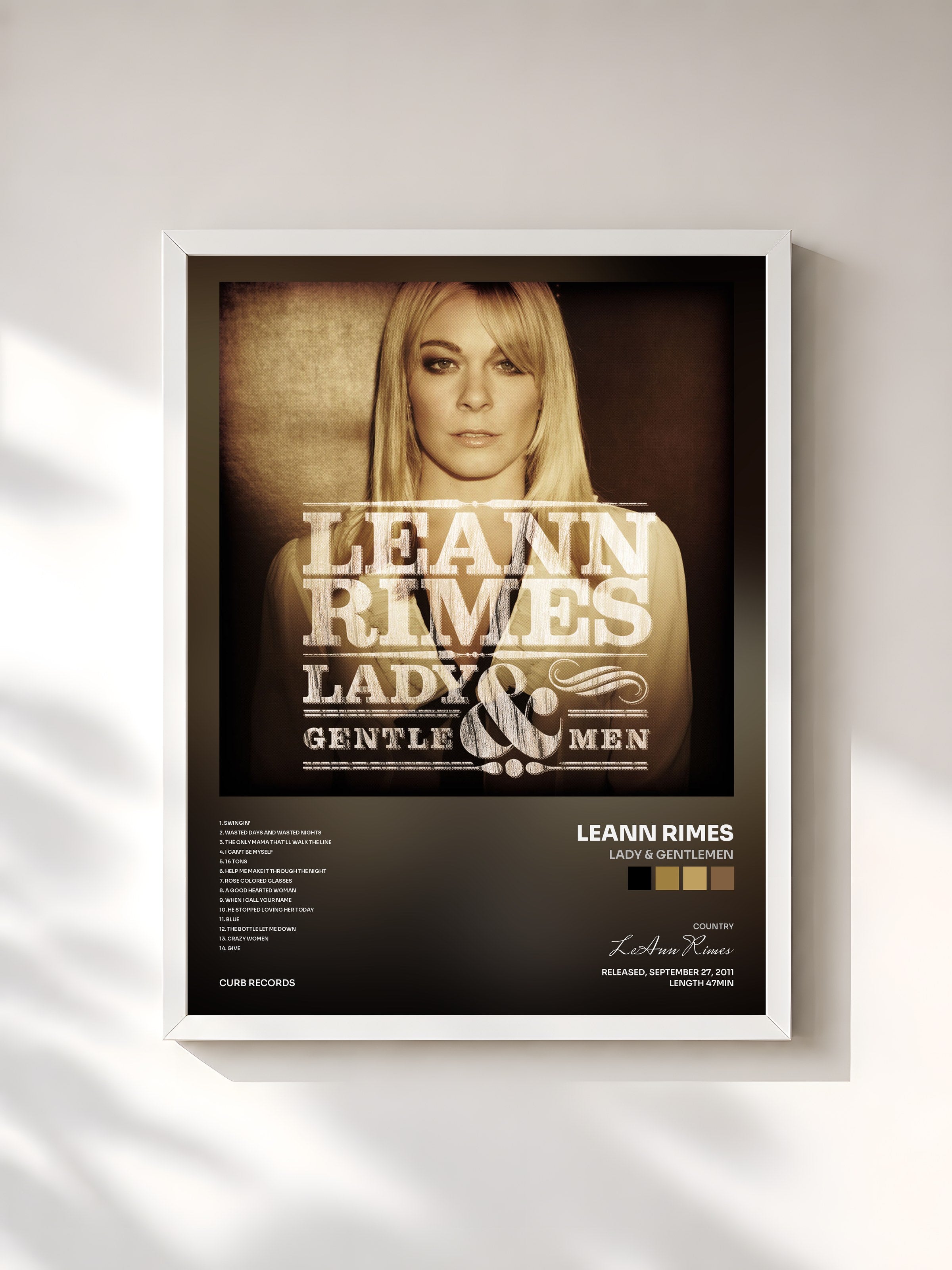 #blanc Tableau de l'album Lady & Gentlemen de LeAnn Rimes, cadre blanc, imprimé et encadré en France