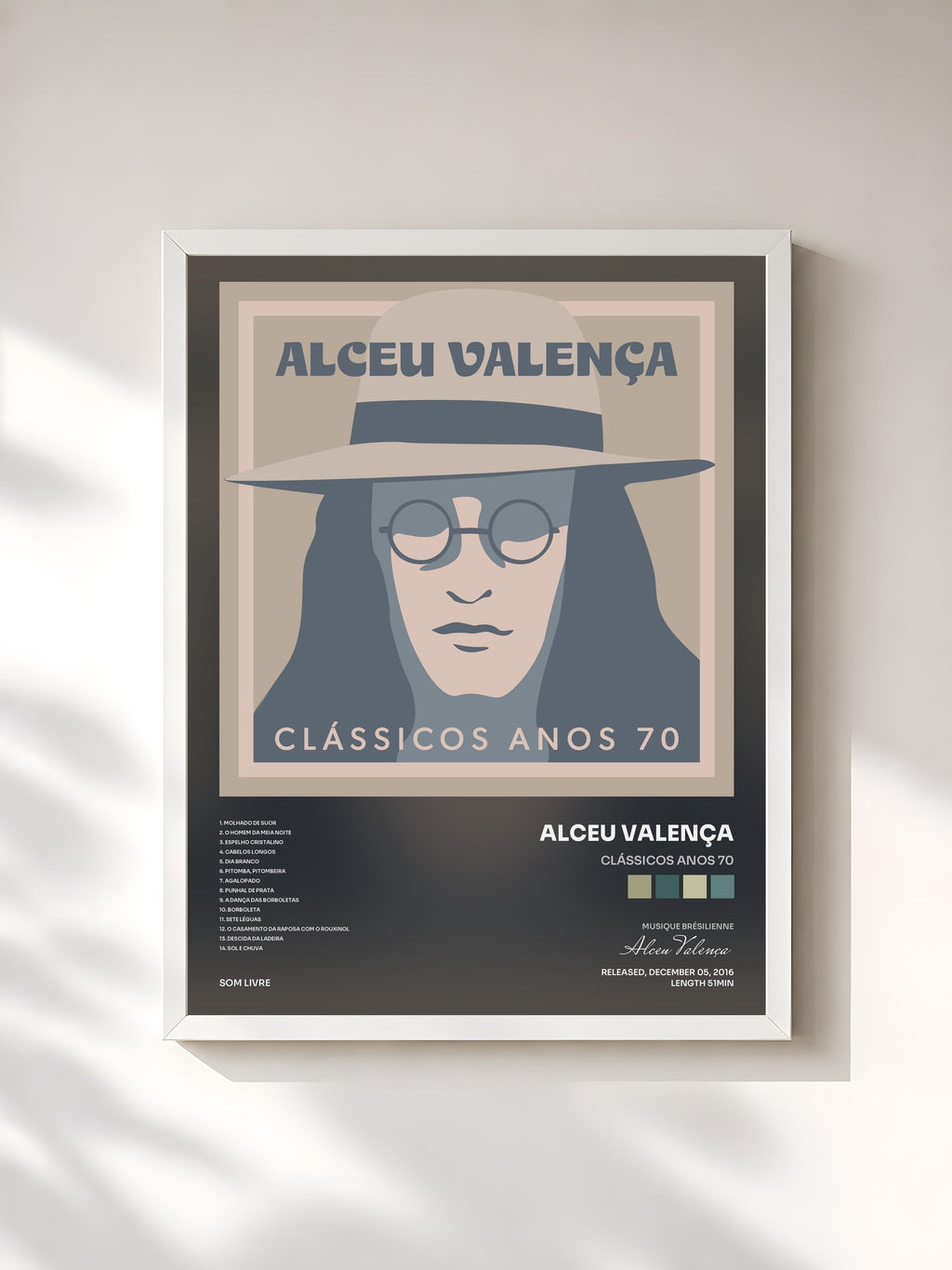 #blanc Tableau de l'album Clássicos Anos 70 de Alceu Valença, cadre blanc, imprimé et encadré en France