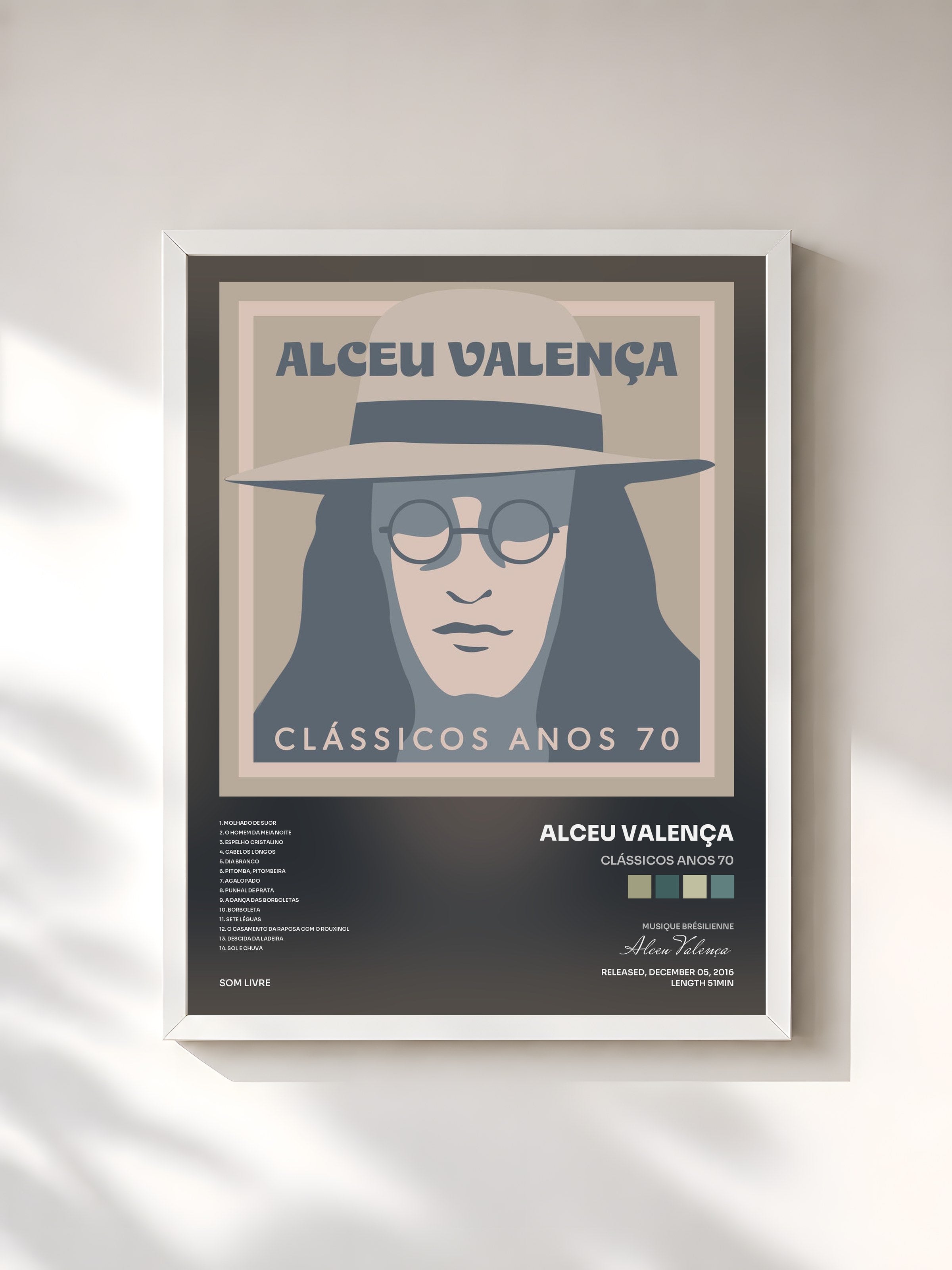 #blanc Tableau de l'album Clássicos Anos 70 de Alceu Valença, cadre blanc, imprimé et encadré en France