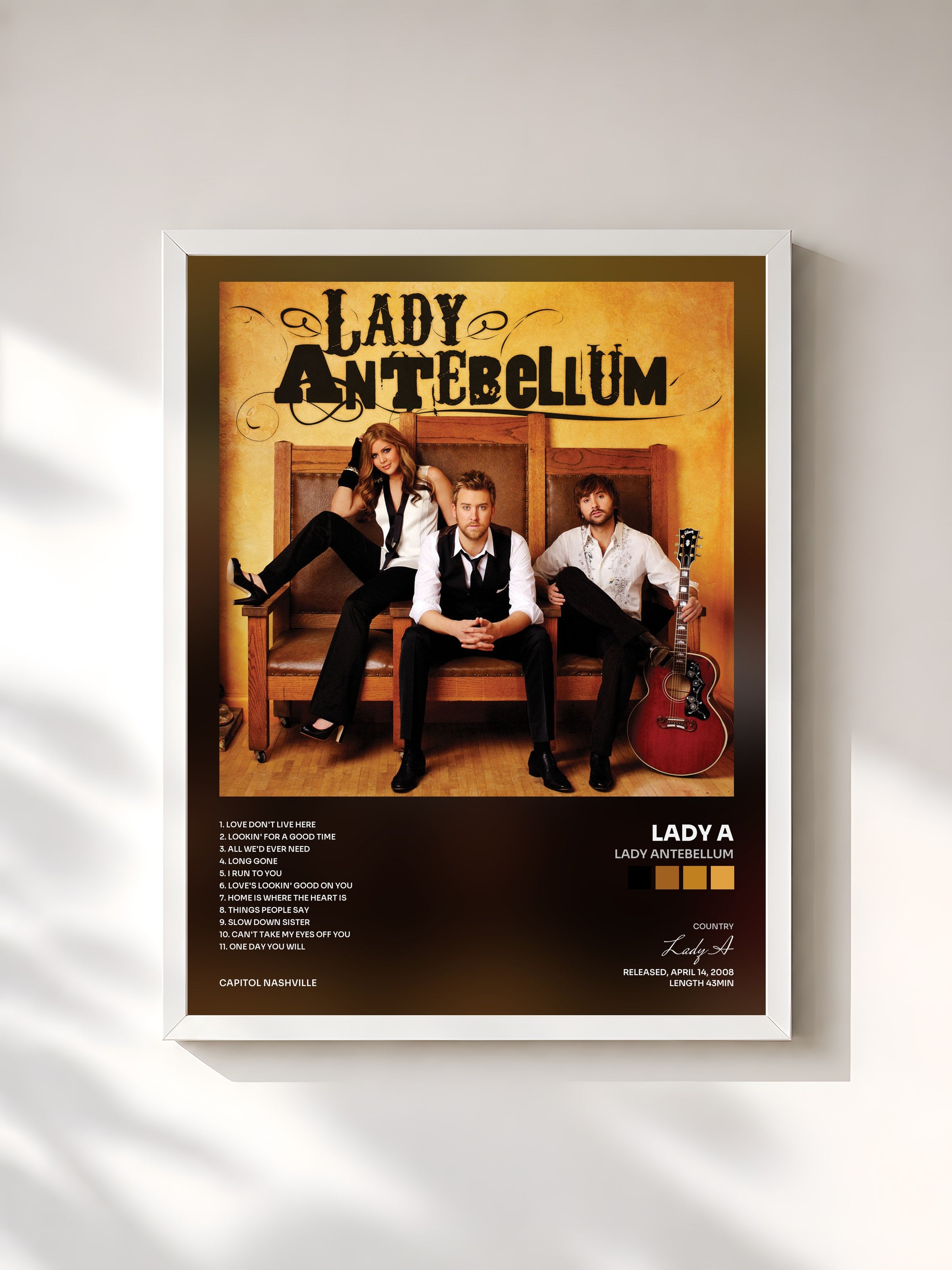 #blanc Tableau de l'album Lady Antebellum de Lady A, cadre blanc, imprimé et encadré en France