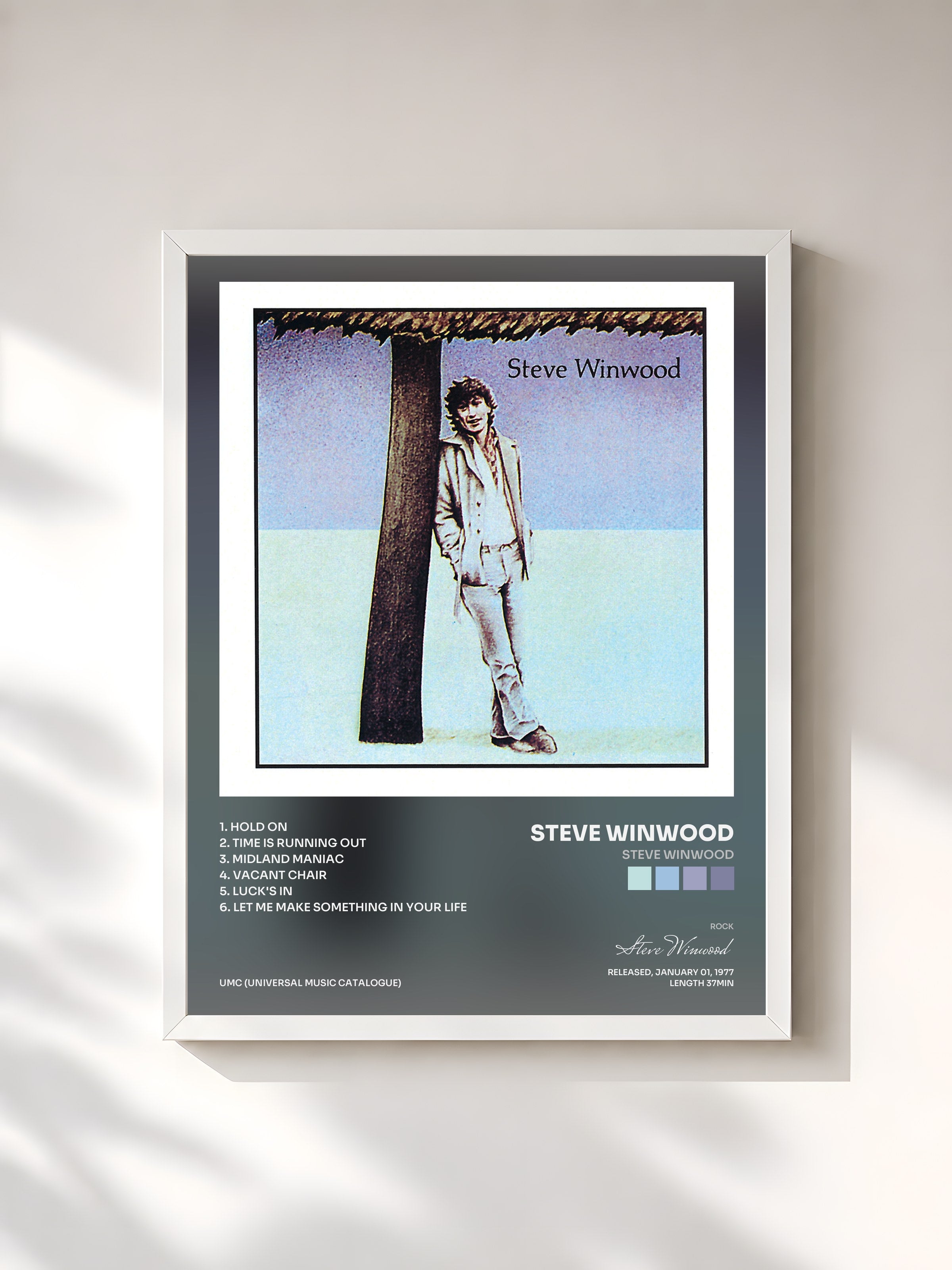 #blanc Tableau de l'album Steve Winwood de Steve Winwood, cadre blanc, imprimé et encadré en France