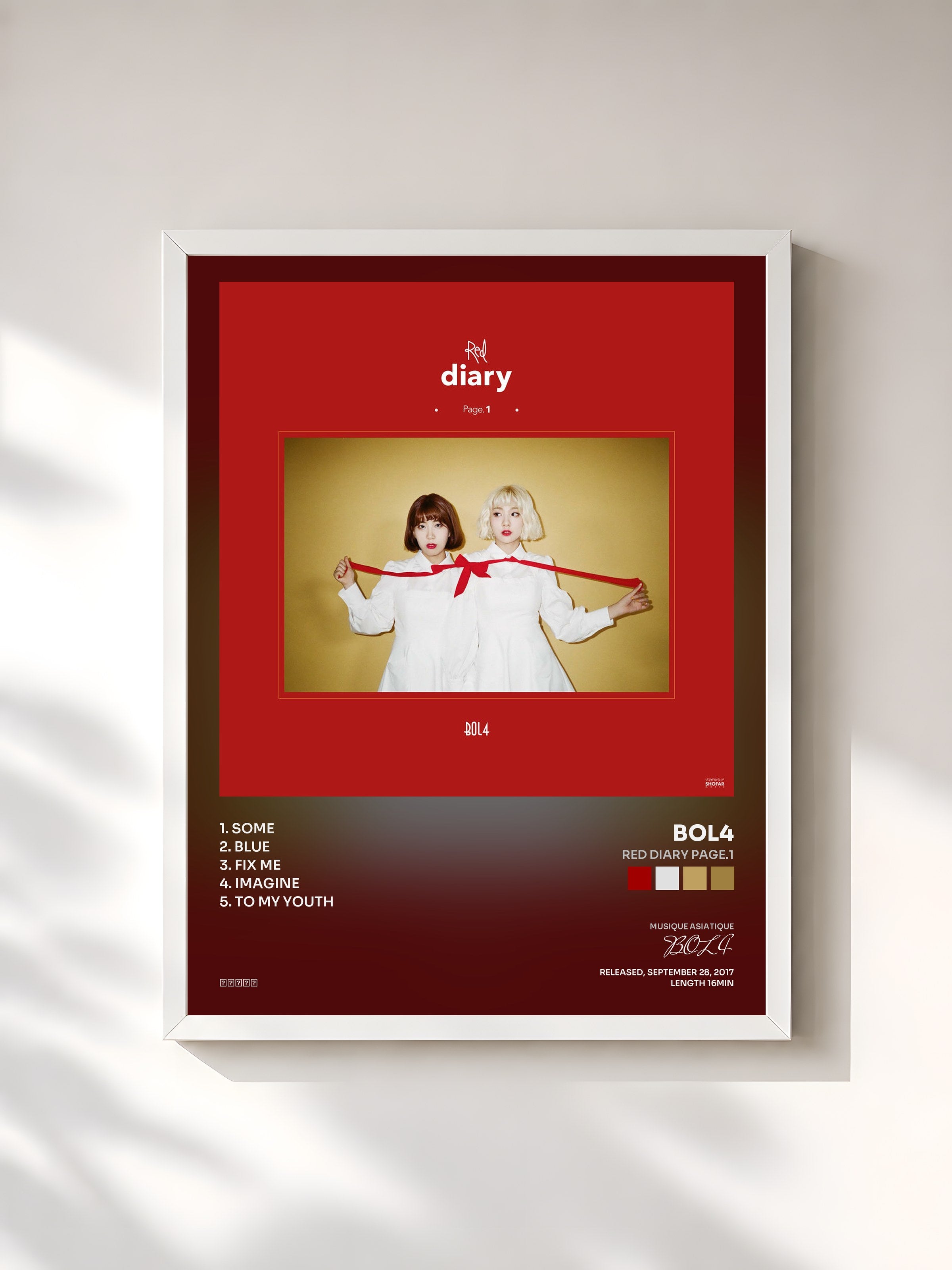 #blanc Tableau de l'album Red Diary Page.1 de BOL4, cadre blanc, imprimé et encadré en France