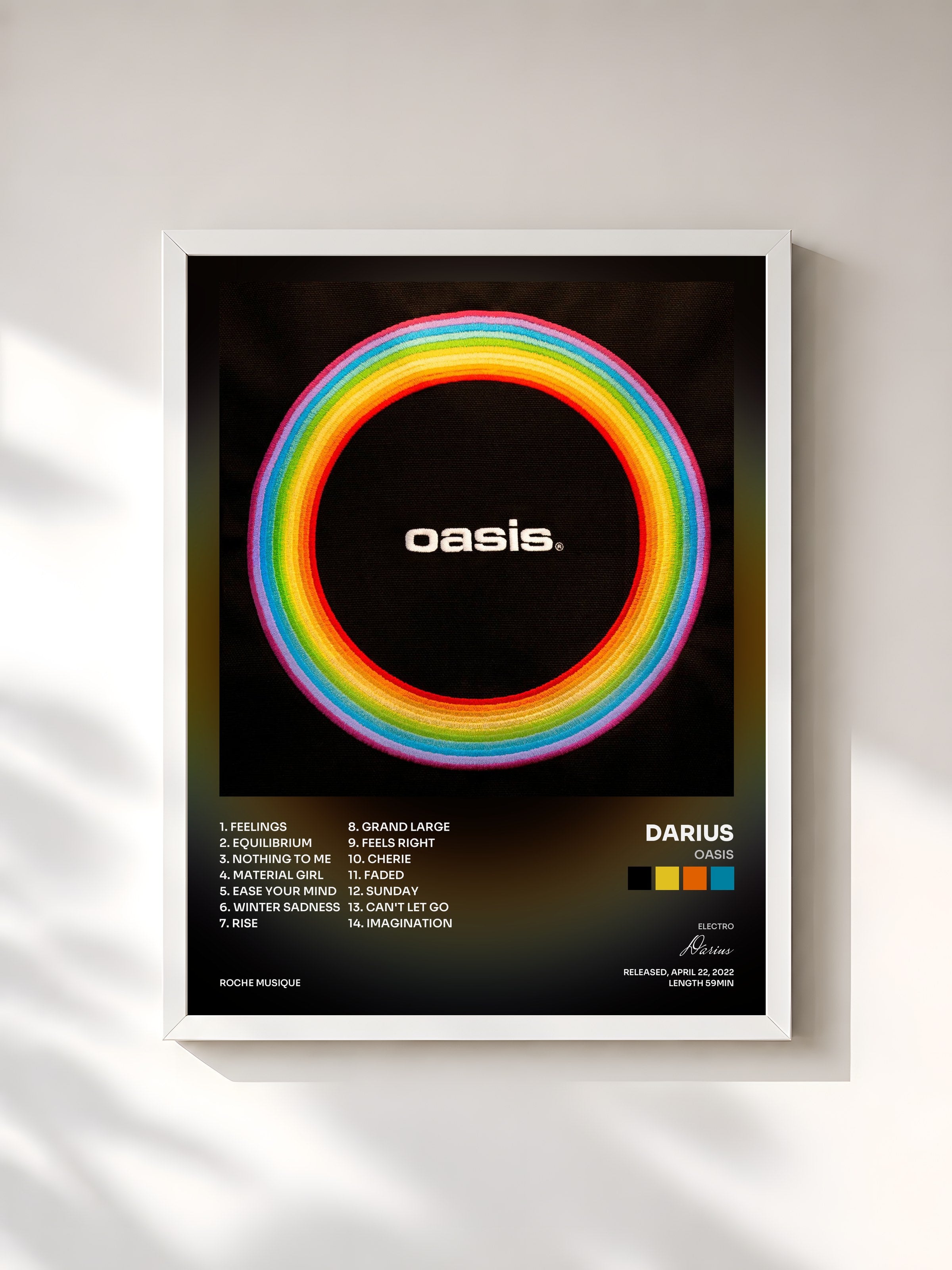 #blanc Tableau de l'album OASIS de Darius, cadre blanc, imprimé et encadré en France