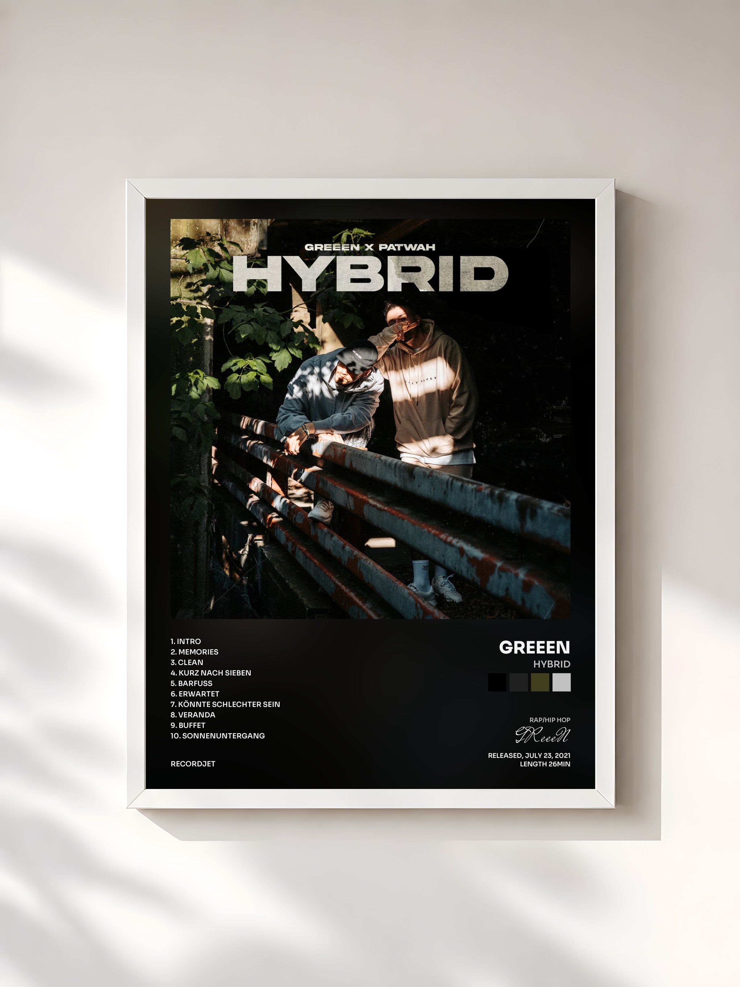 #blanc Tableau de l'album Hybrid de GReeeN, cadre blanc, imprimé et encadré en France