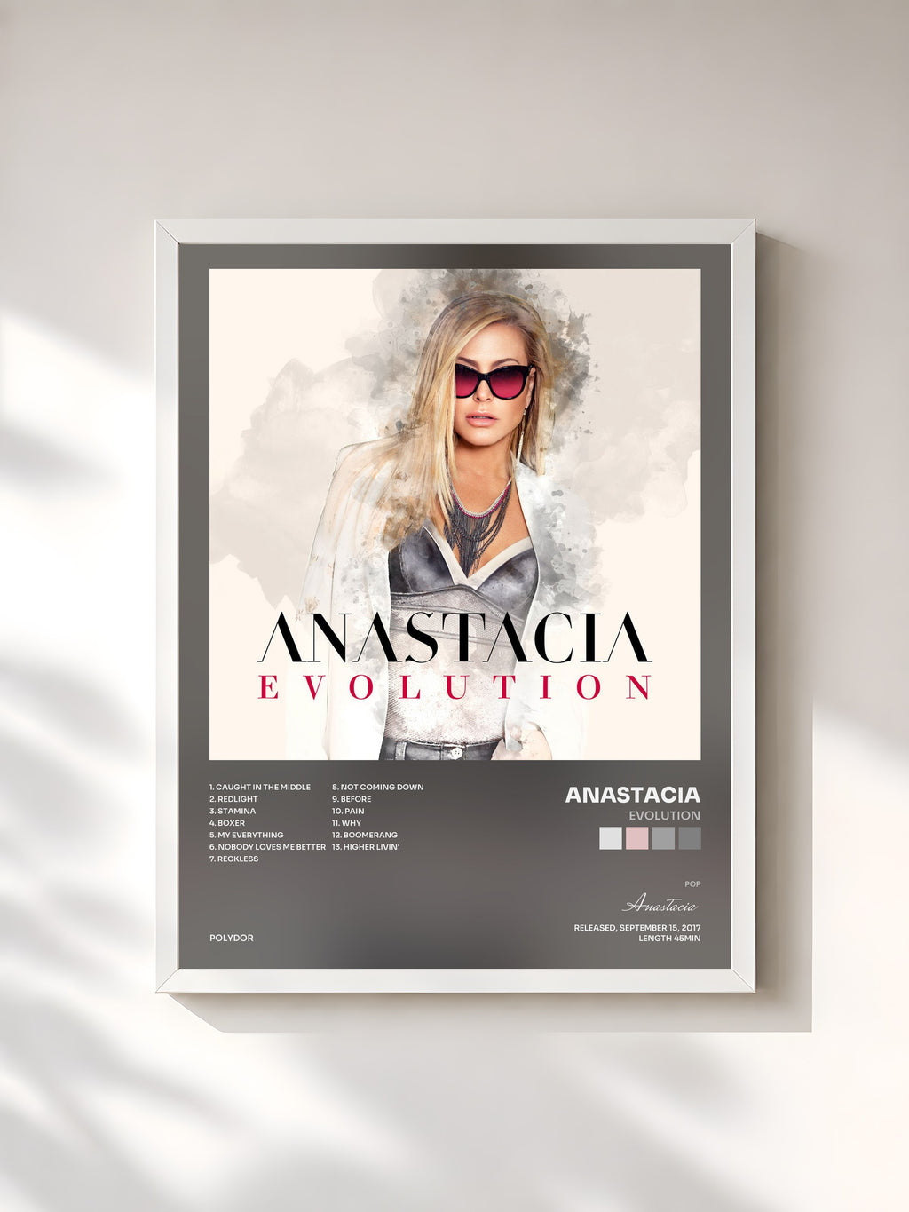 #blanc Tableau de l'album Evolution de Anastacia, cadre blanc, imprimé et encadré en France