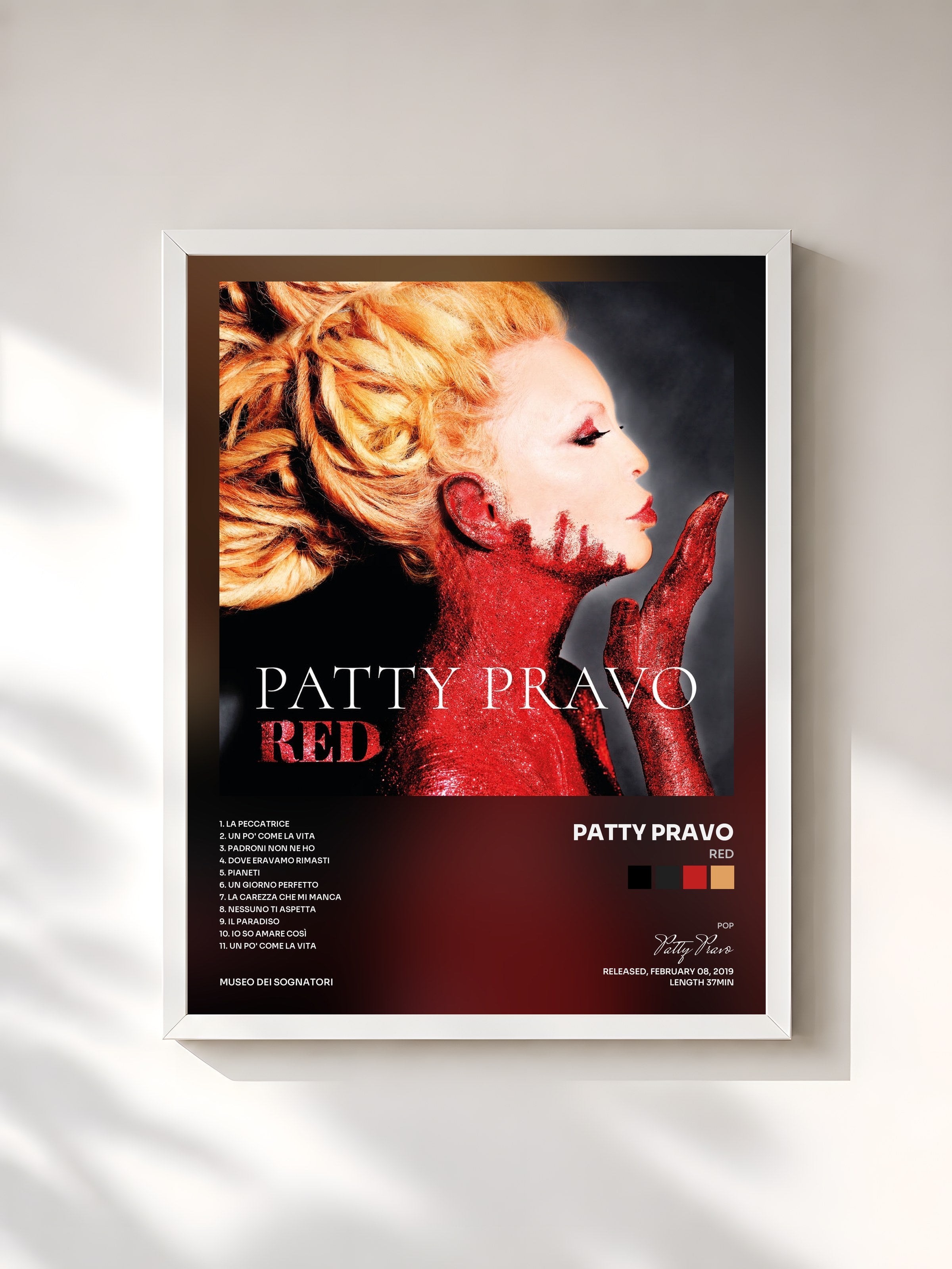 #blanc Tableau de l'album Red de Patty Pravo, cadre blanc, imprimé et encadré en France