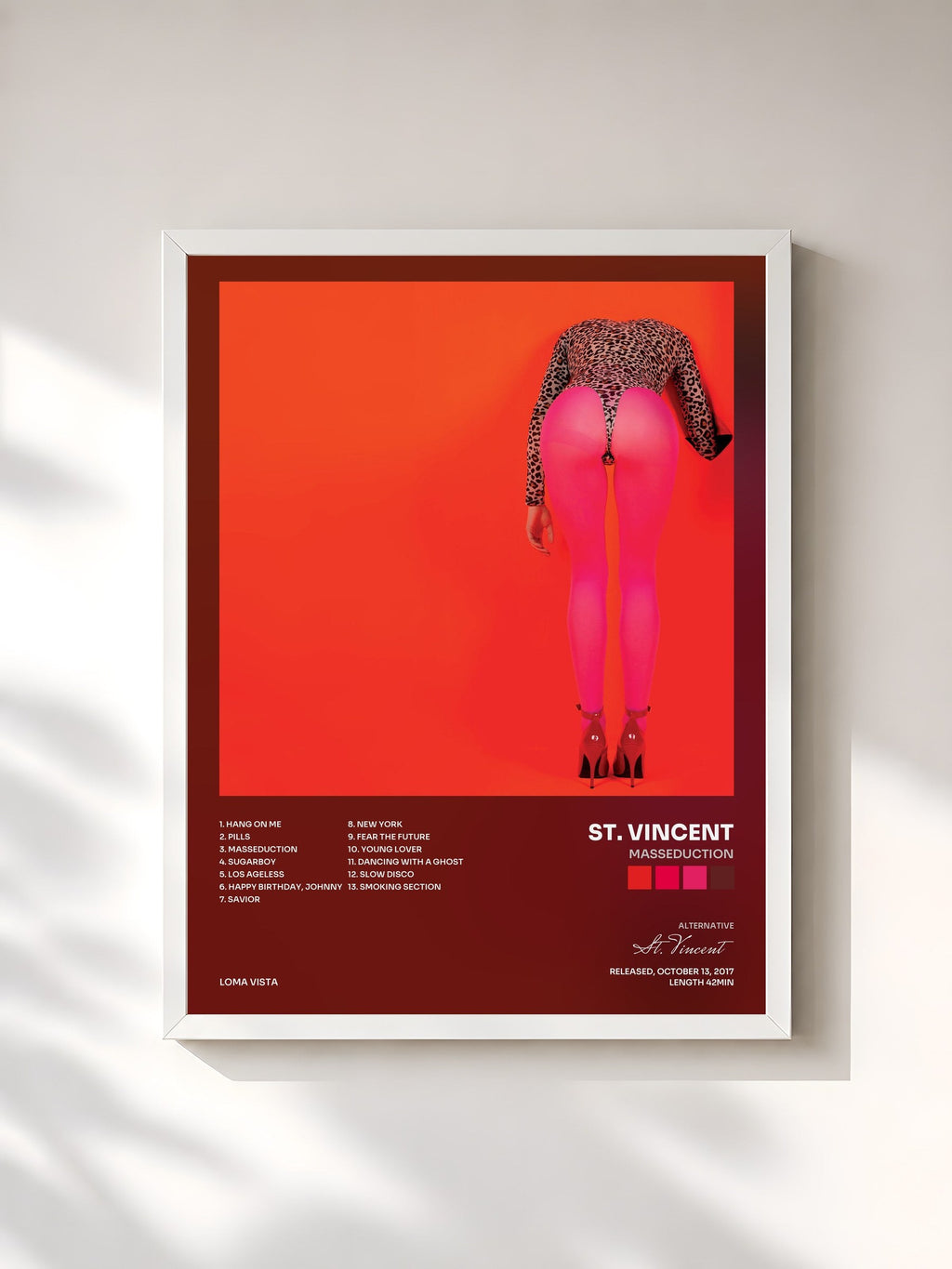 #blanc MASSEDUCTION de St. Vincent en lámina enmarcada, marco blanco, impresa y enmarcada en Francia