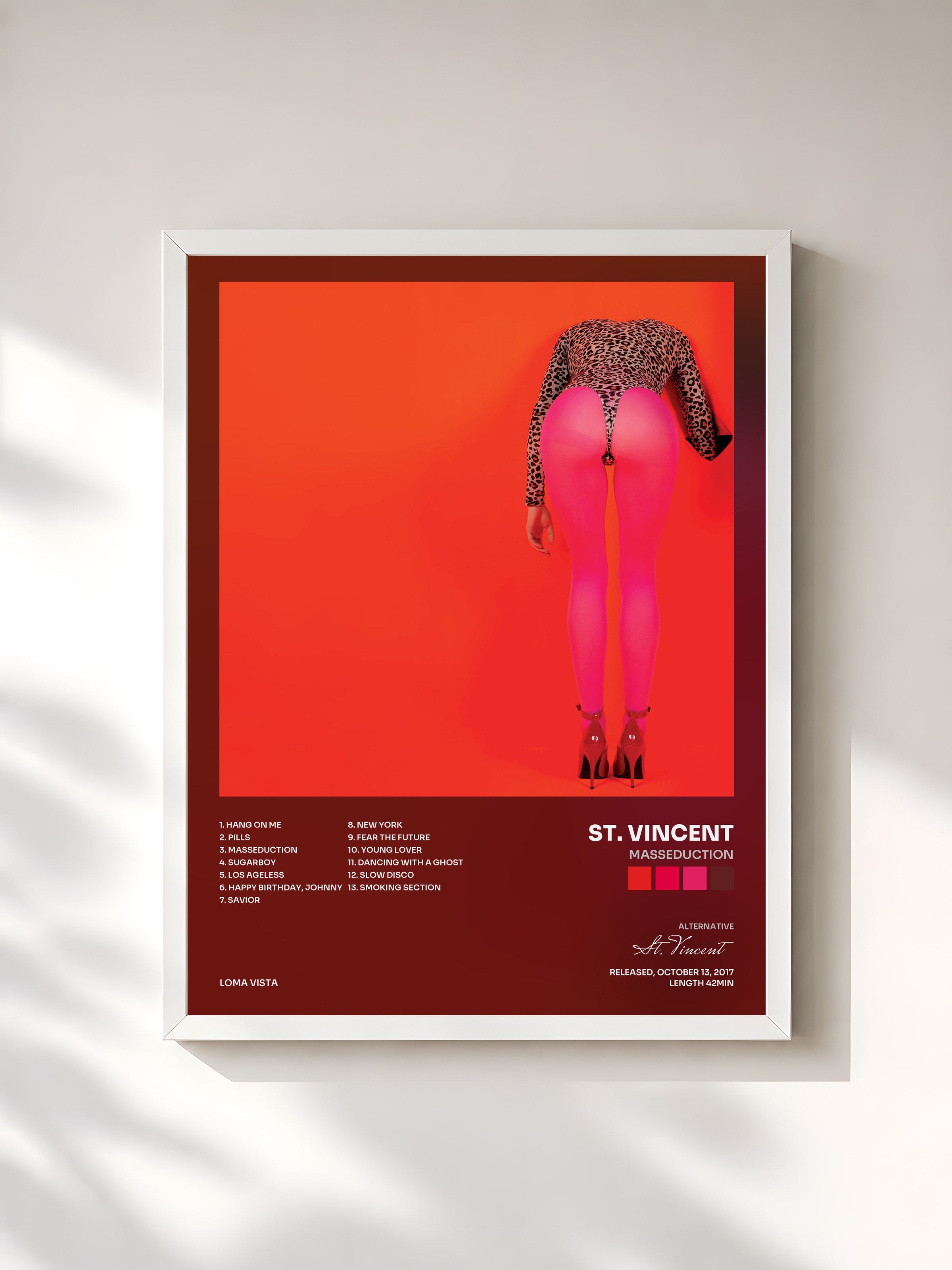 #blanc Tableau de l'album MASSEDUCTION de St. Vincent, cadre blanc, imprimé et encadré en France