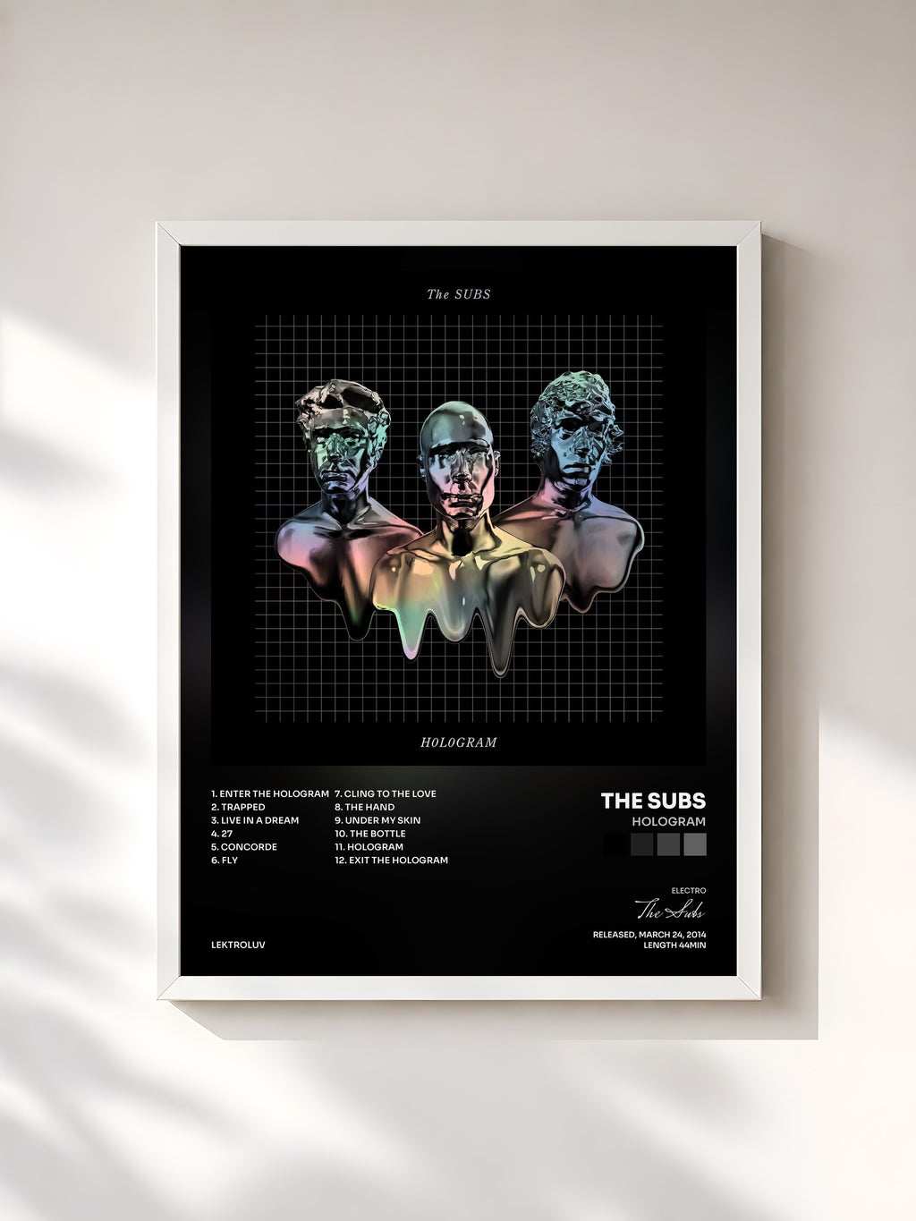 #blanc Tableau de l'album Hologram de The Subs, cadre blanc, imprimé et encadré en France
