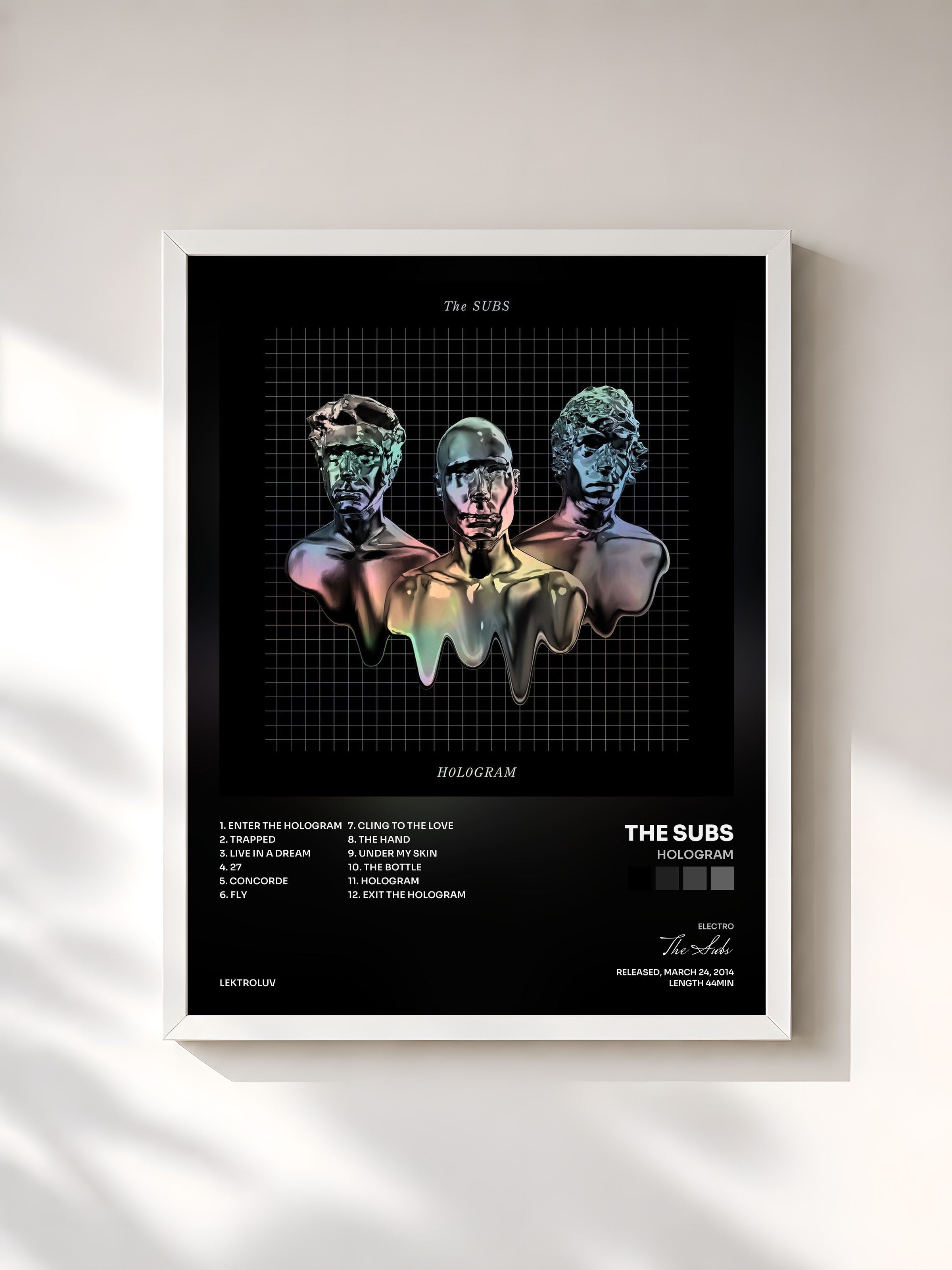 #blanc Tableau de l'album Hologram de The Subs, cadre blanc, imprimé et encadré en France