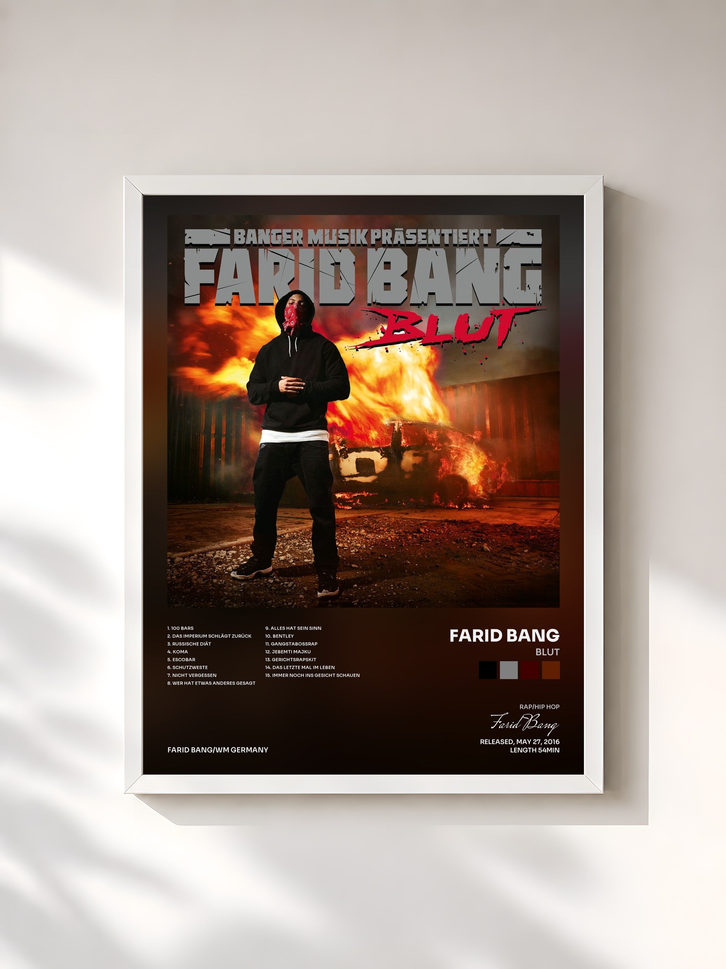 #blanc Tableau de l'album Blut de Farid Bang, cadre blanc, imprimé et encadré en France
