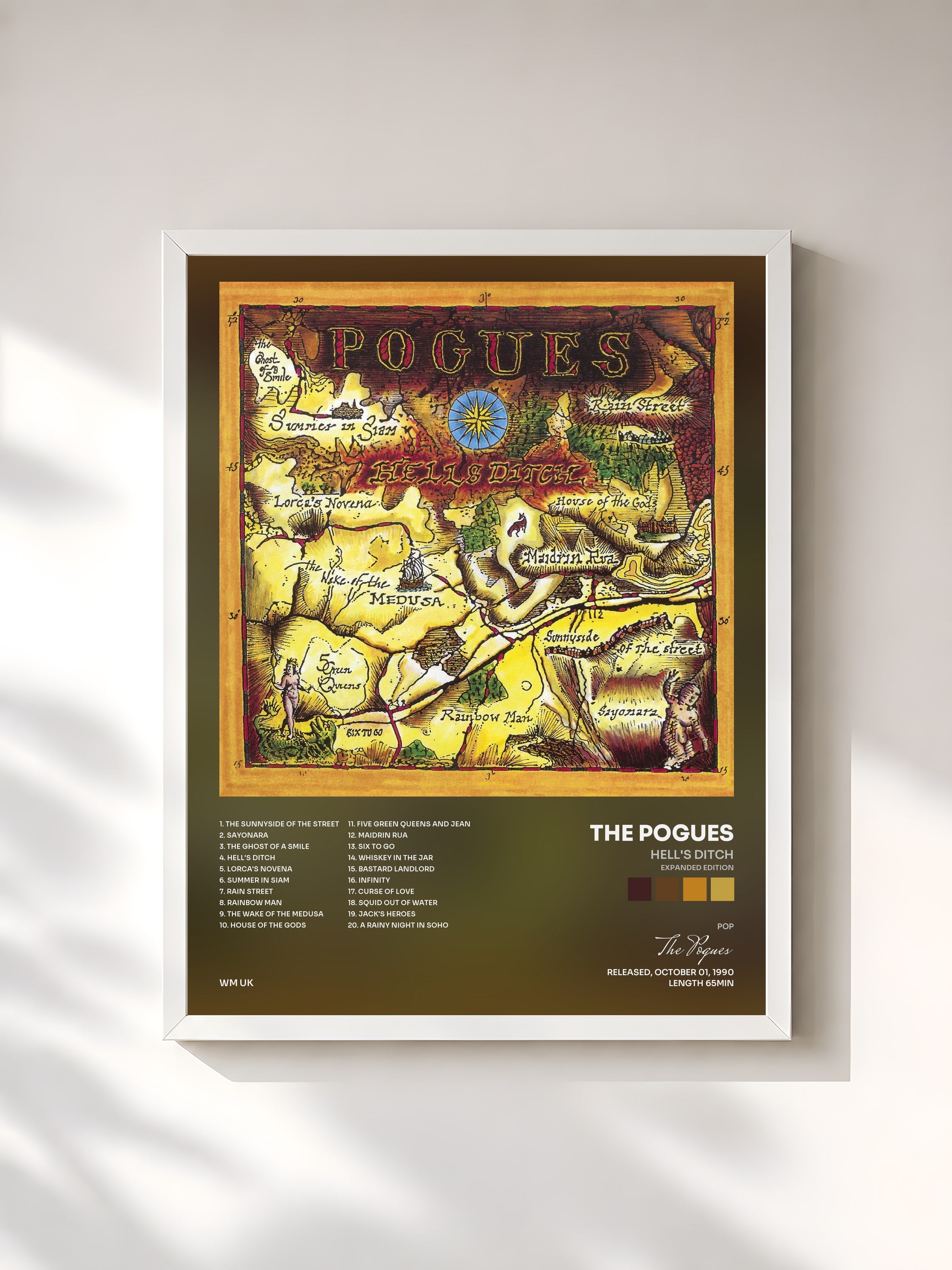 #blanc Tableau de l'album Hell's Ditch (Expanded Edition) de The Pogues, cadre blanc, imprimé et encadré en France