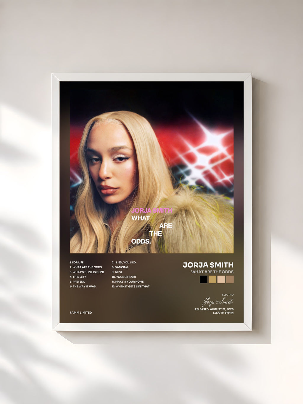 #blanc Tableau de l'album What Are The Odds de Jorja Smith, cadre blanc, imprimé et encadré en France
