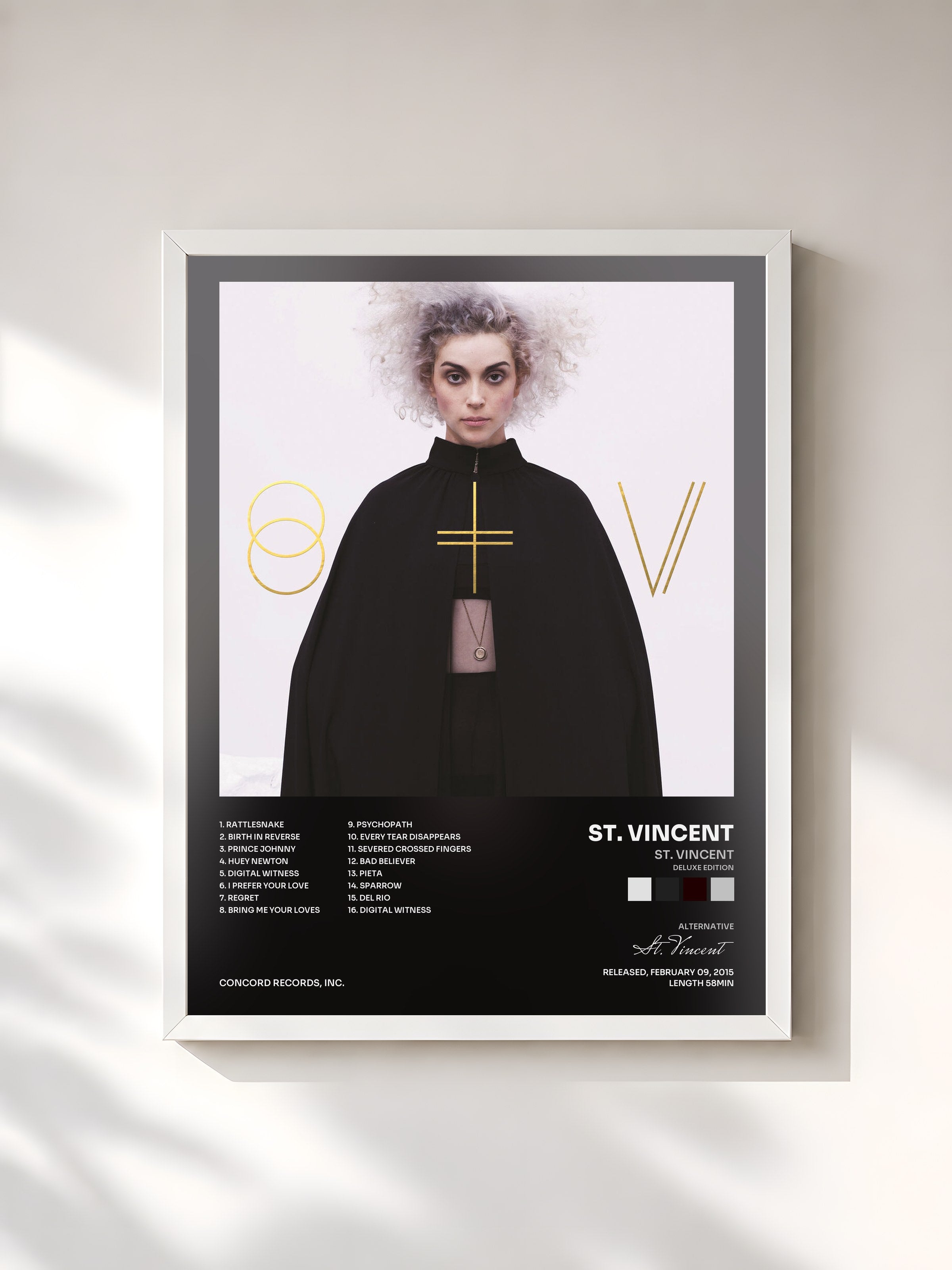 #blanc Tableau de l'album St. Vincent (Deluxe Edition) de St. Vincent, cadre blanc, imprimé et encadré en France