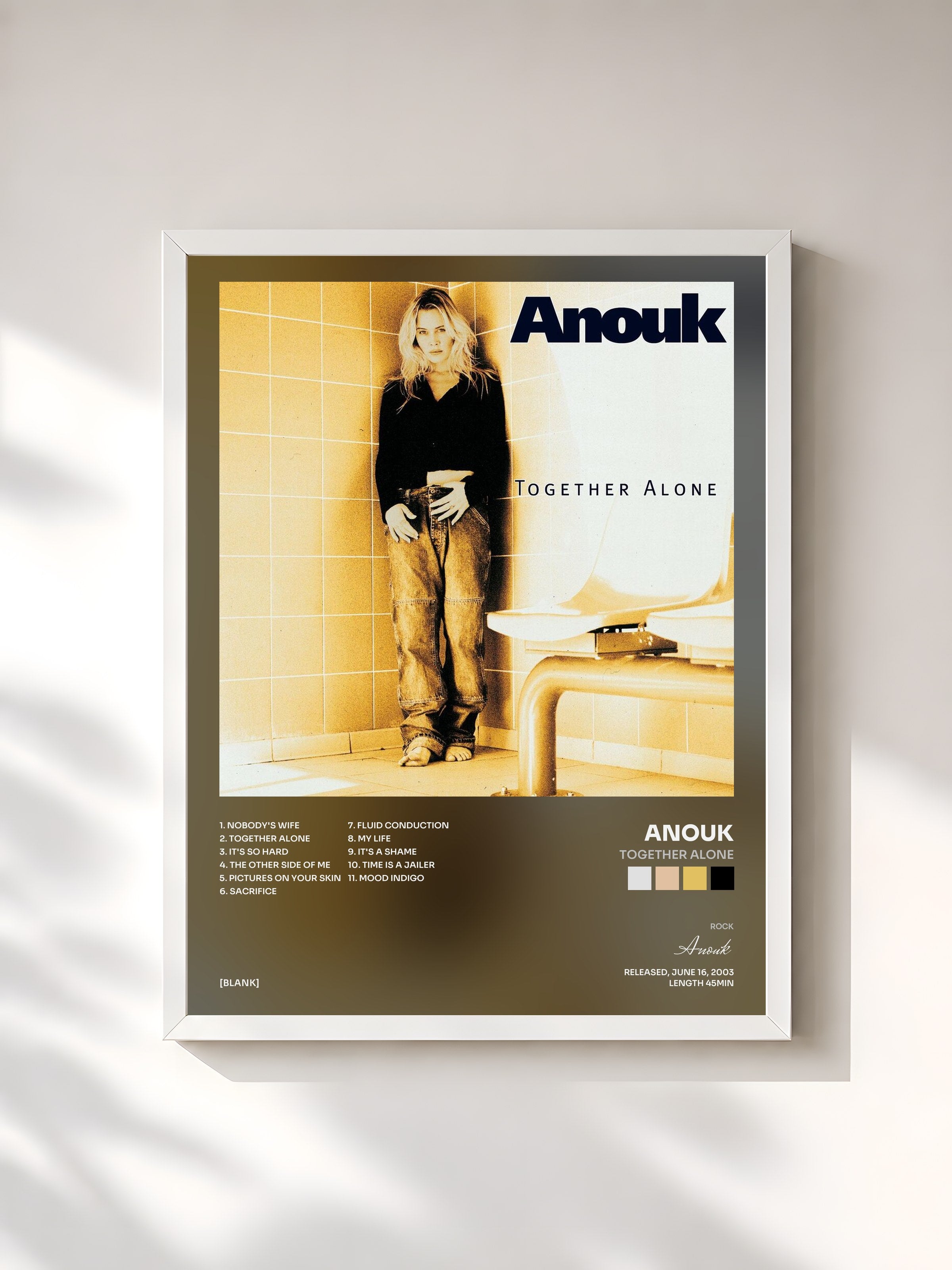 #blanc Tableau de l'album Together Alone de Anouk, cadre blanc, imprimé et encadré en France