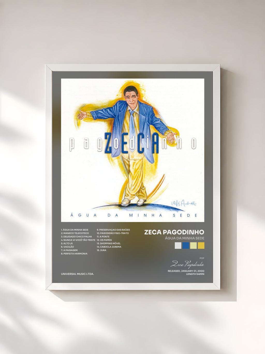 #blanc Tableau de l'album Água Da Minha Sede de Zeca Pagodinho, cadre blanc, imprimé et encadré en France