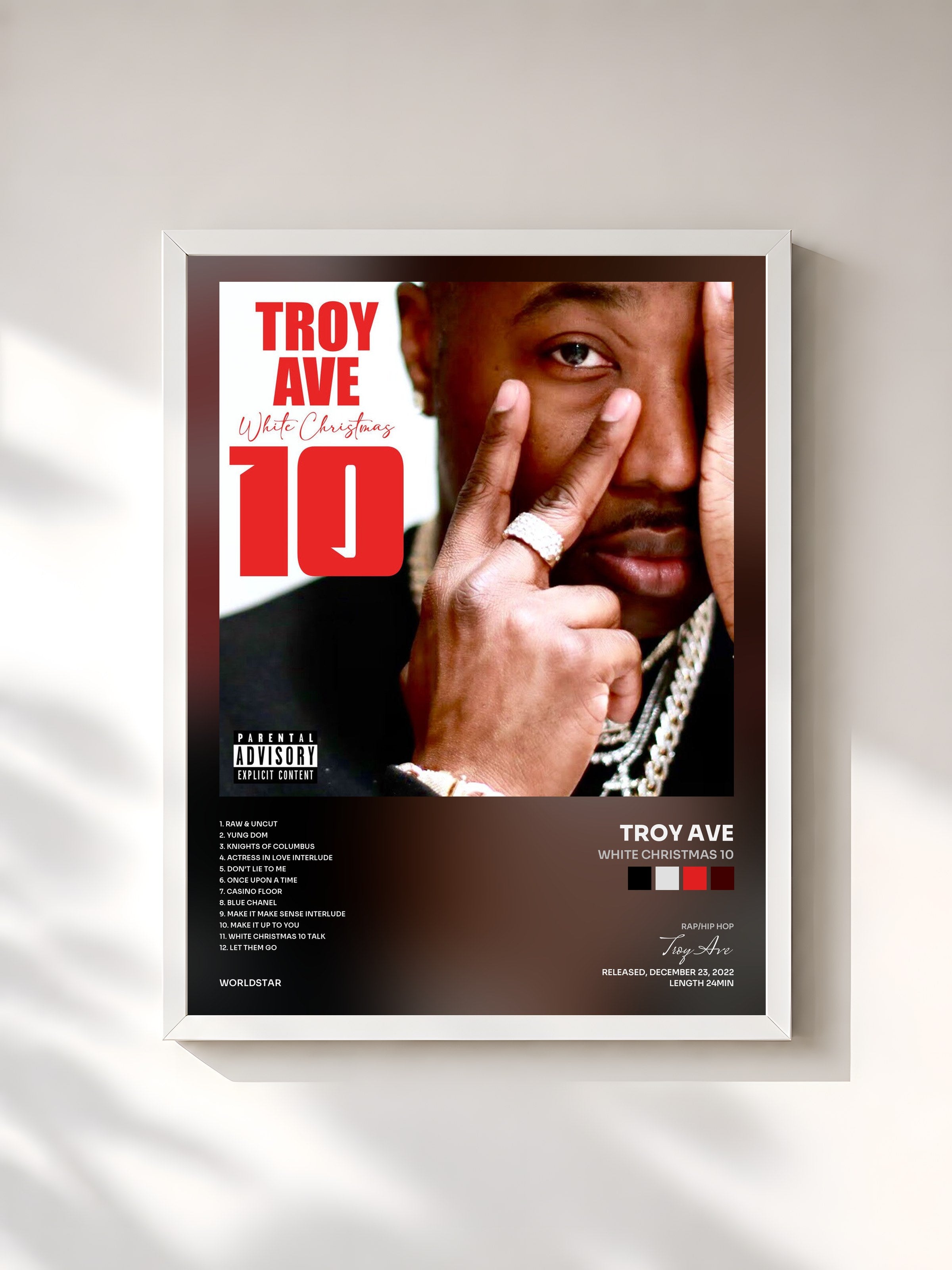 #blanc Tableau de l'album White Christmas 10 de Troy Ave, cadre blanc, imprimé et encadré en France