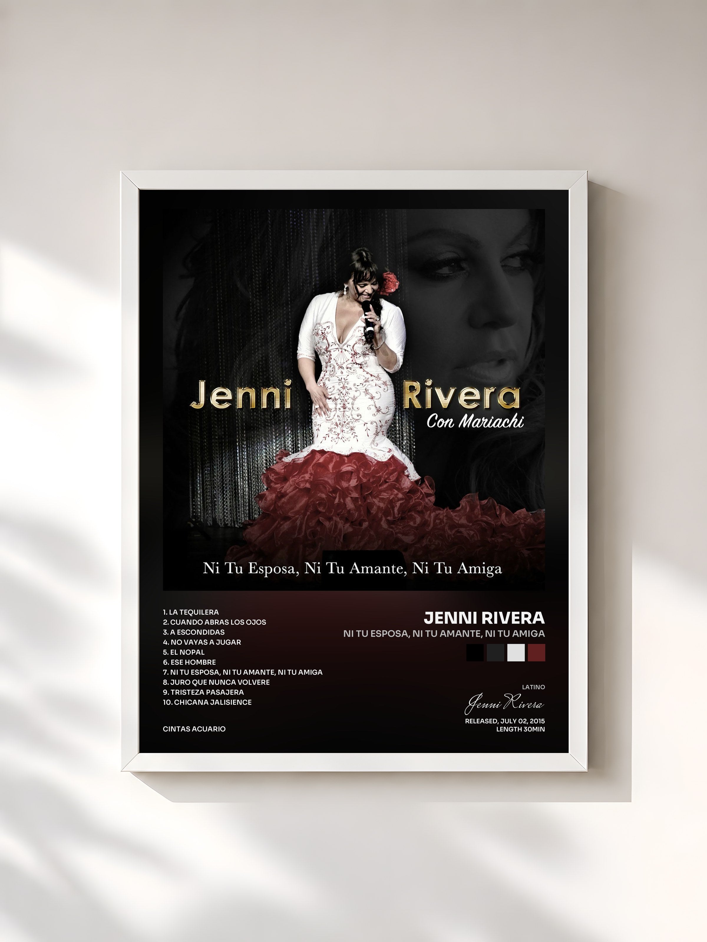 #blanc Tableau de l'album Ni Tu Esposa, Ni Tu Amante, Ni Tu Amiga de Jenni Rivera, cadre blanc, imprimé et encadré en France