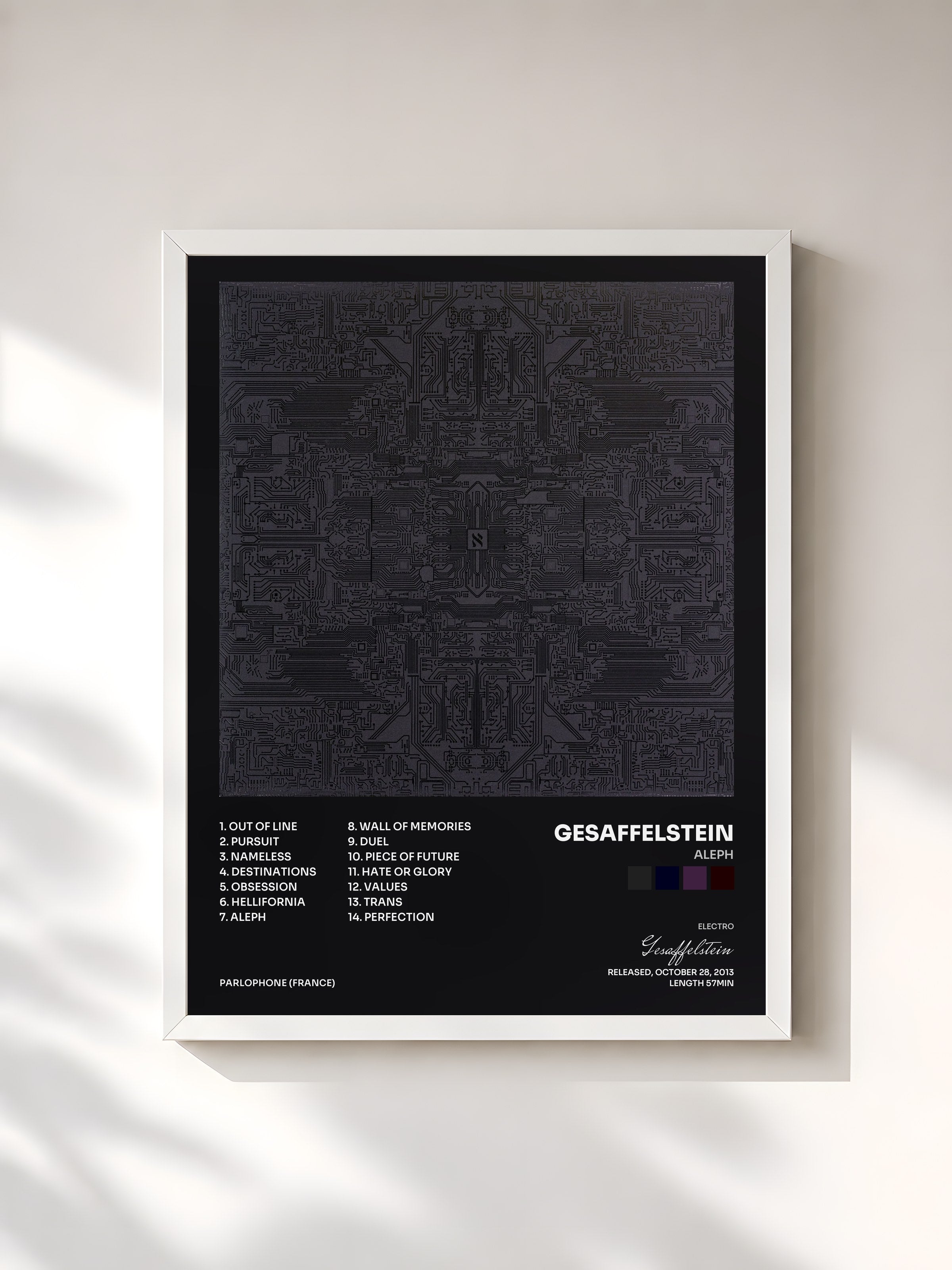 #blanc Tableau de l'album Aleph de Gesaffelstein, cadre blanc, imprimé et encadré en France