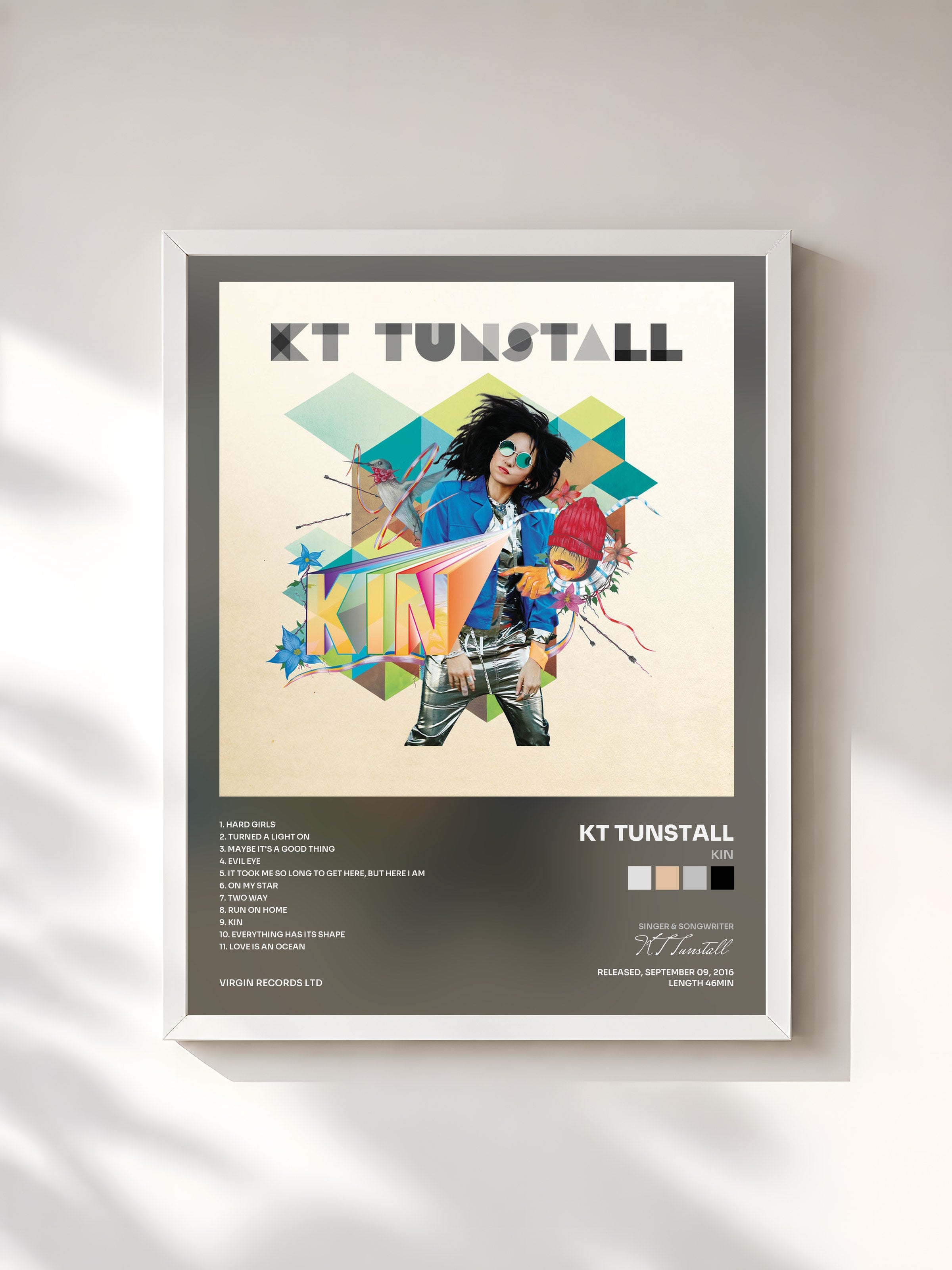 #blanc Tableau de l'album KIN de KT Tunstall, cadre blanc, imprimé et encadré en France
