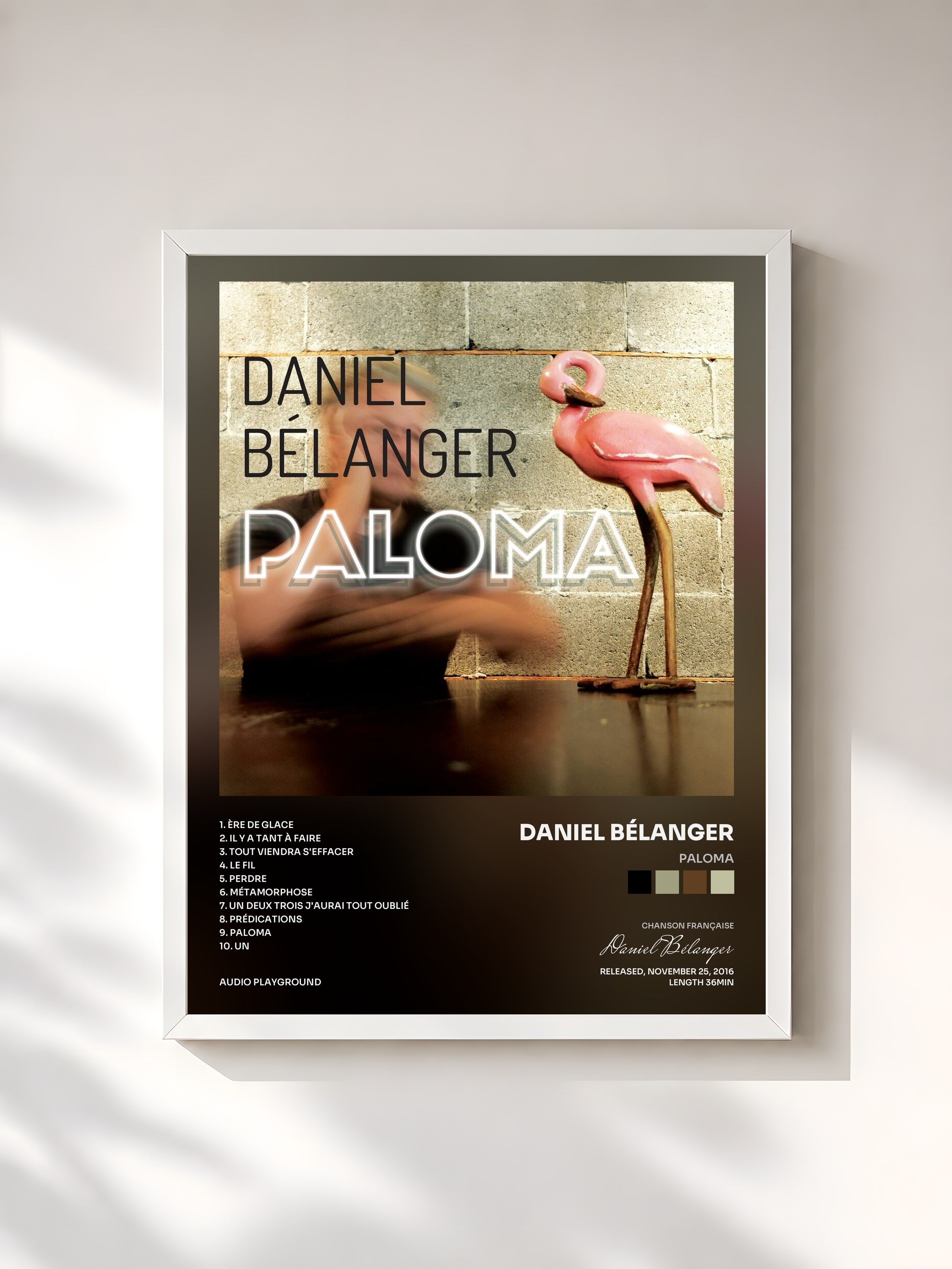 #blanc Tableau de l'album Paloma de Daniel Bélanger, cadre blanc, imprimé et encadré en France