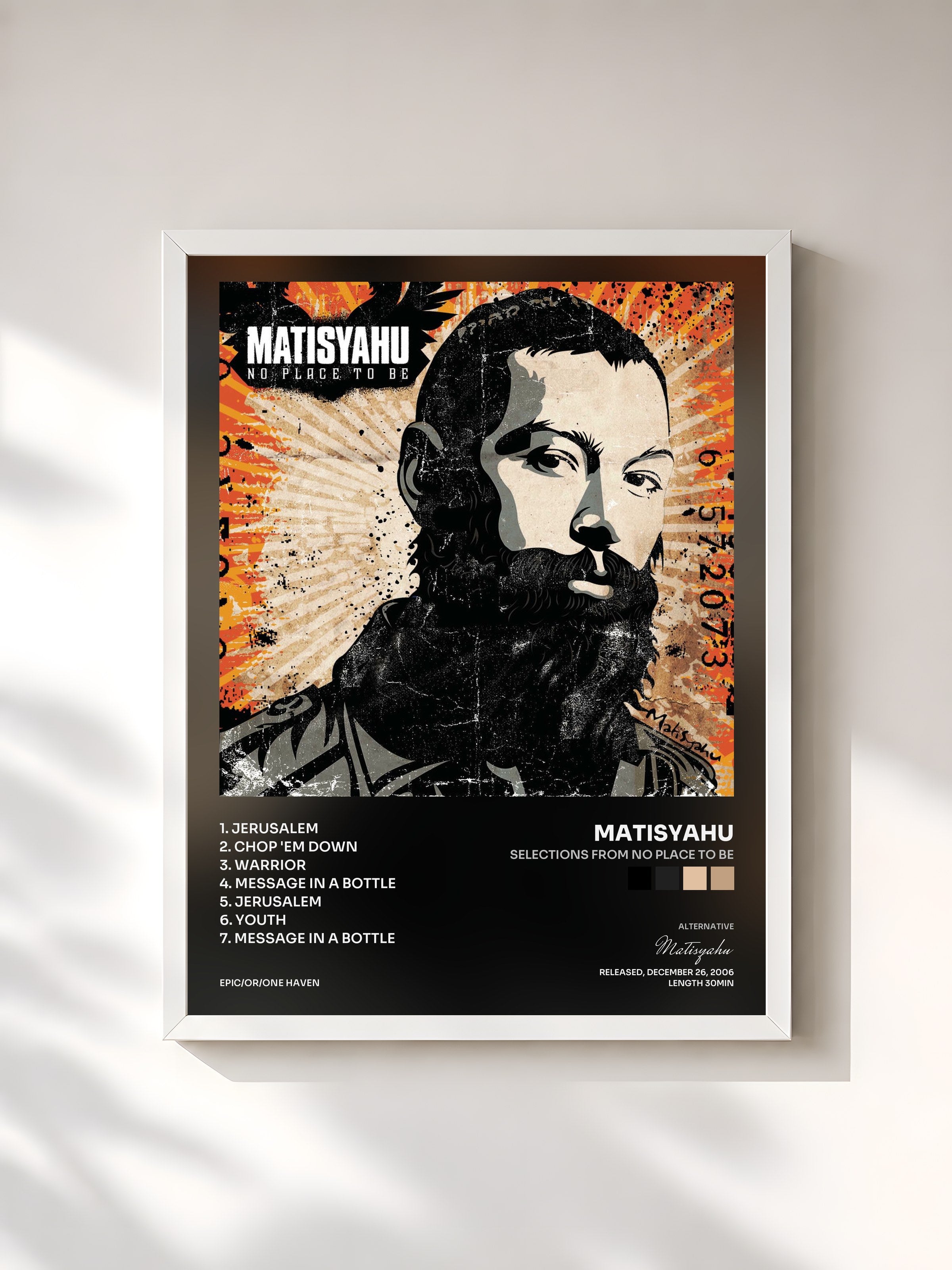 #blanc Tableau de l'album Selections from No Place To Be de Matisyahu, cadre blanc, imprimé et encadré en France