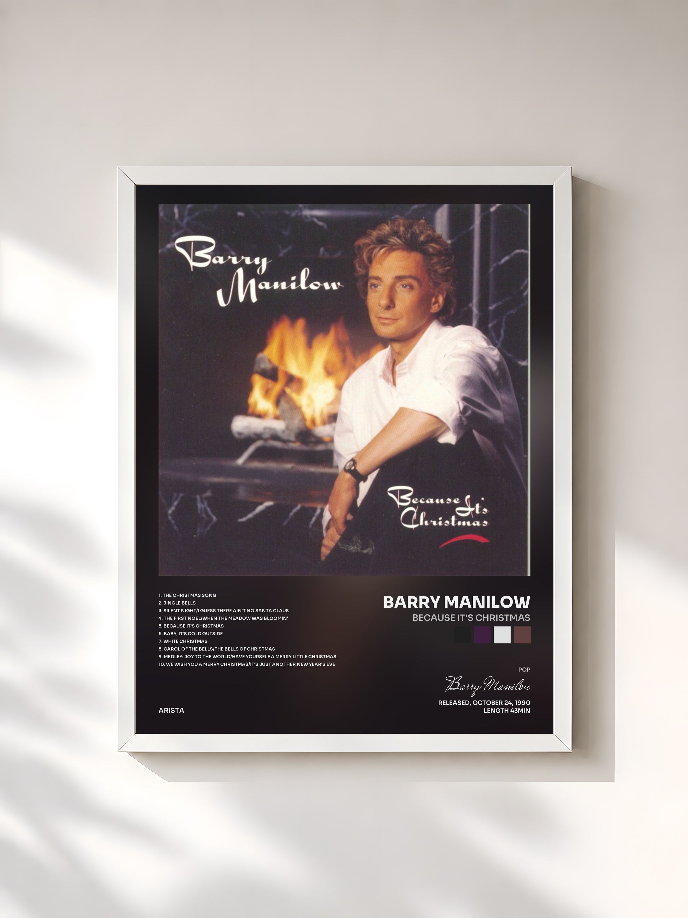 #blanc Tableau de l'album Because It's Christmas de Barry Manilow, cadre blanc, imprimé et encadré en France