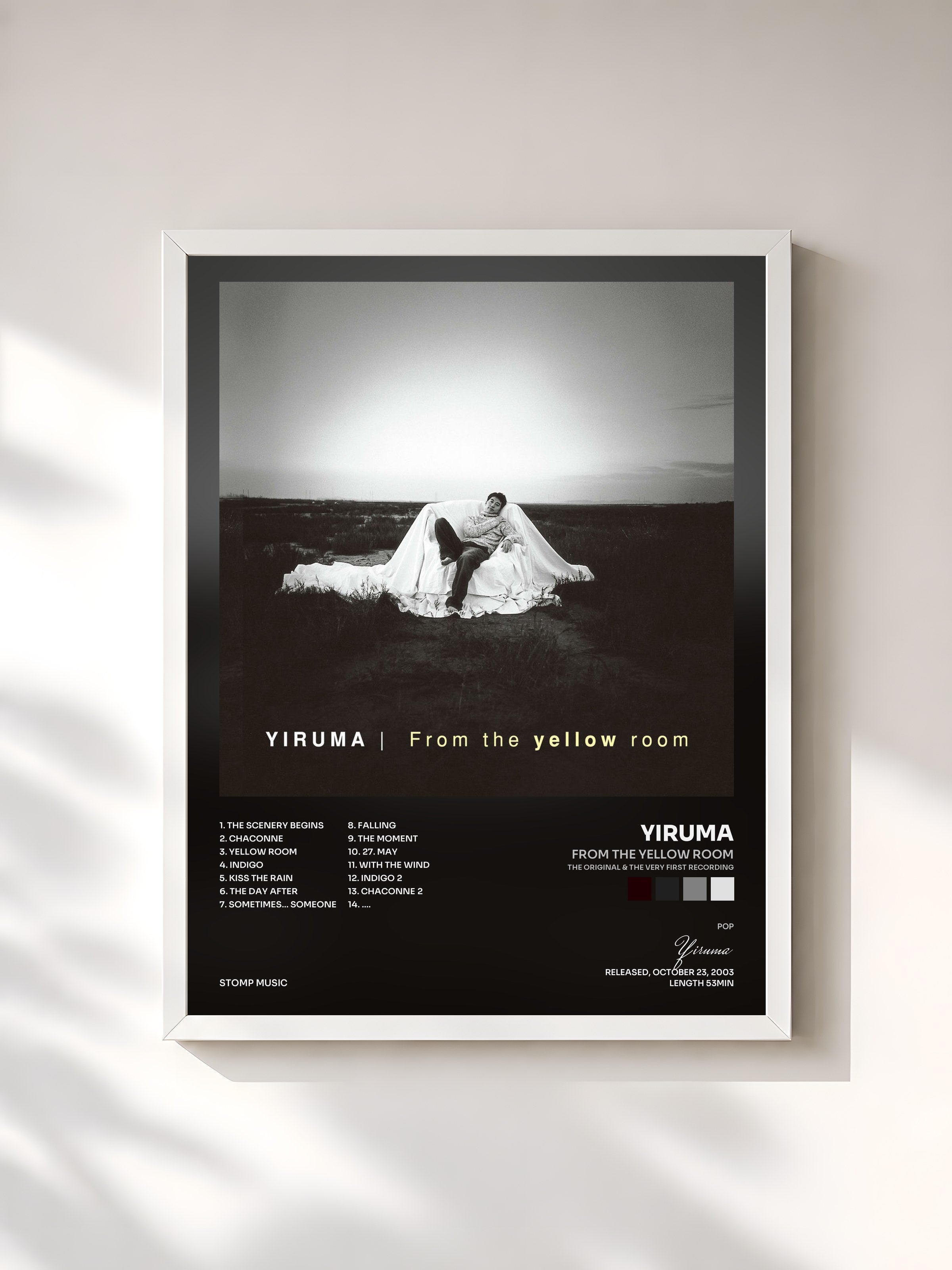 #blanc Tableau de l'album From The Yellow Room (The Original & the Very First Recording) de Yiruma, cadre blanc, imprimé et encadré en France