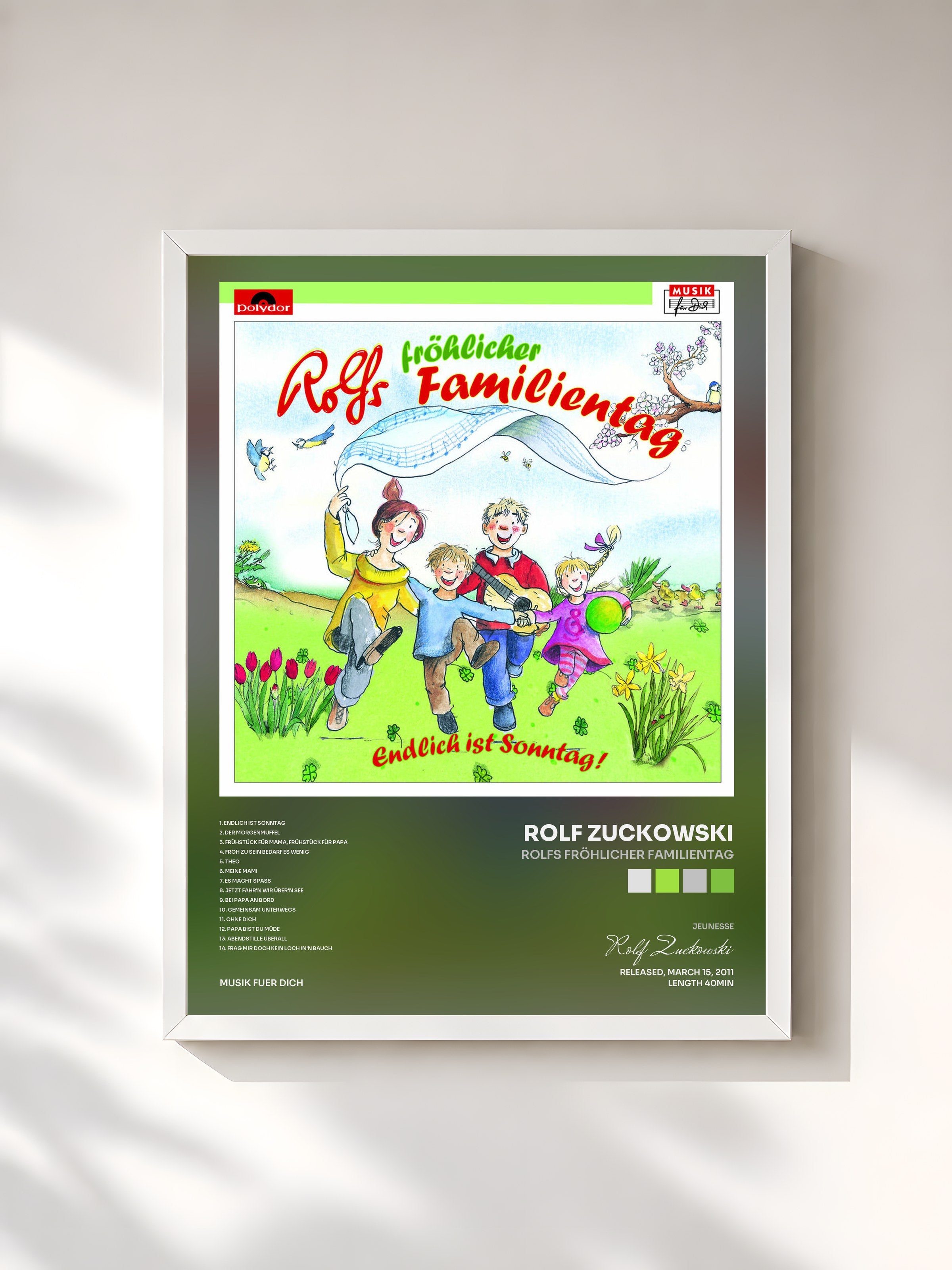 #blanc Tableau de l'album Rolfs fröhlicher Familientag de Rolf Zuckowski, cadre blanc, imprimé et encadré en France