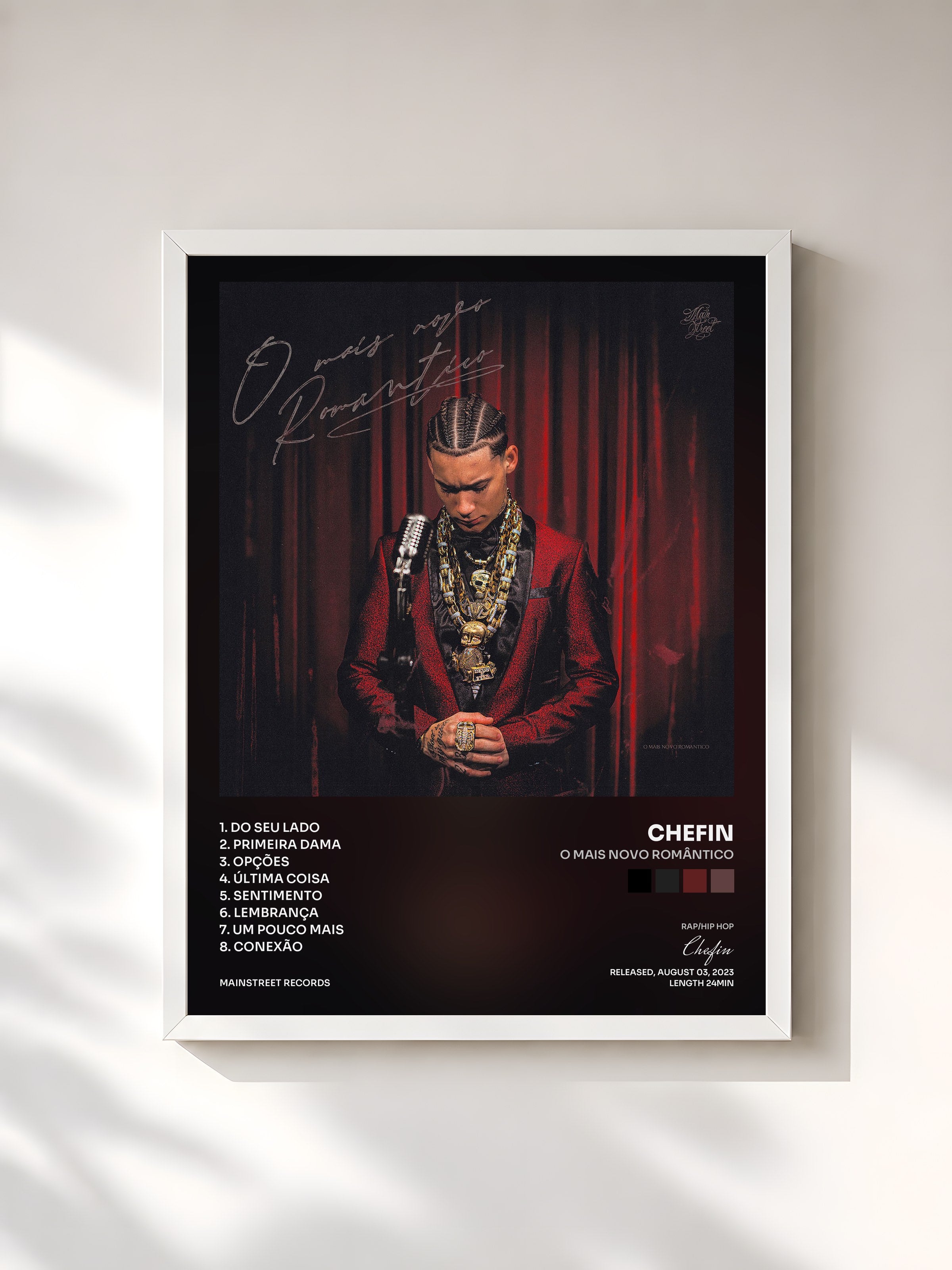 #blanc Tableau de l'album O Mais Novo Romântico de Chefin, cadre blanc, imprimé et encadré en France