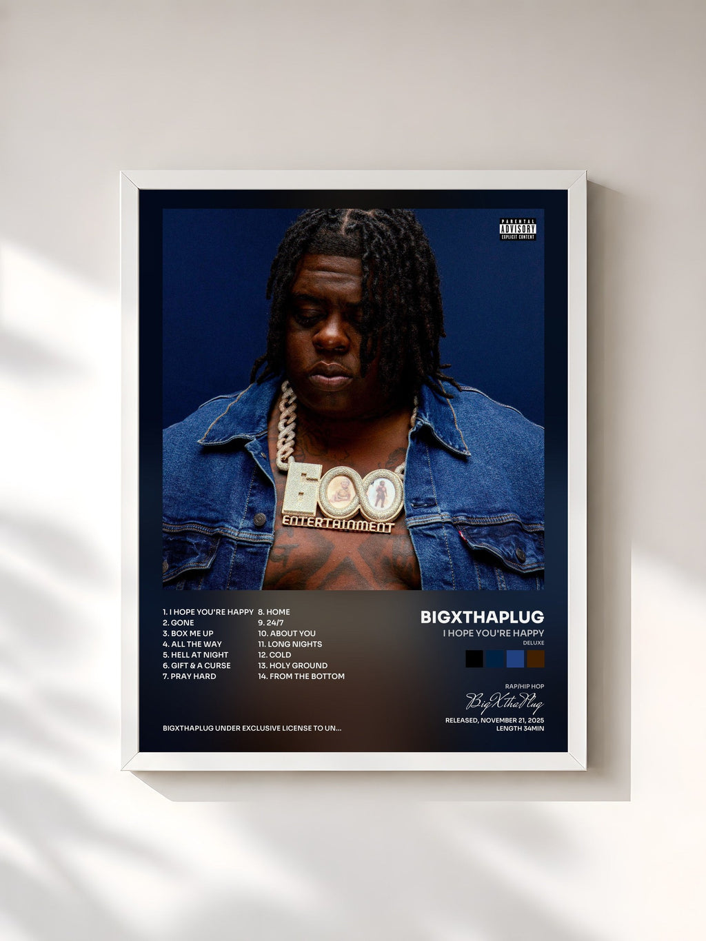 #blanc I Hope You're Happy (Deluxe) de BigXthaPlug en lámina enmarcada, marco blanco, impresa y enmarcada en Francia