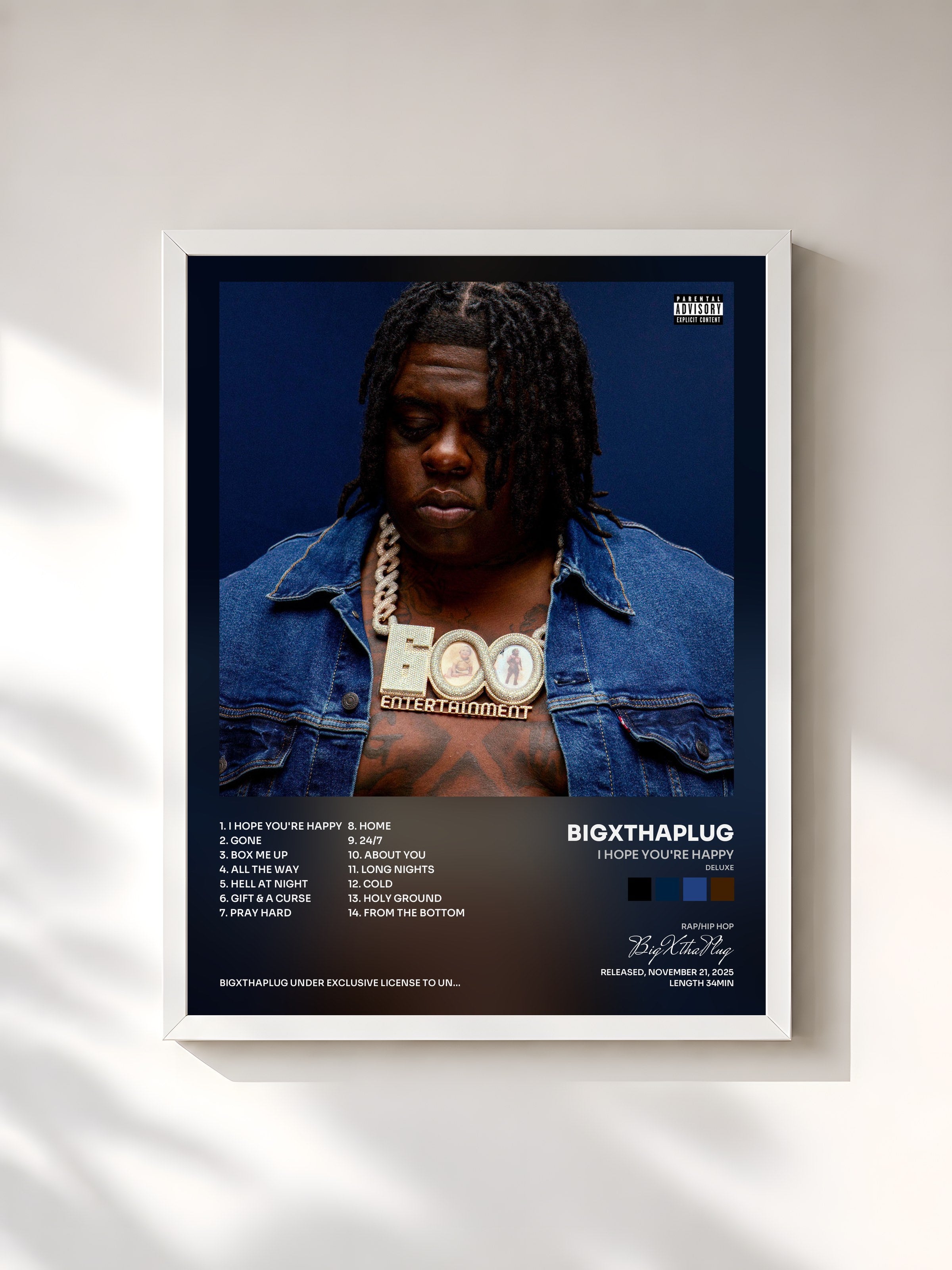 #blanc Tableau de l'album I Hope You're Happy (Deluxe) de BigXthaPlug, cadre blanc, imprimé et encadré en France