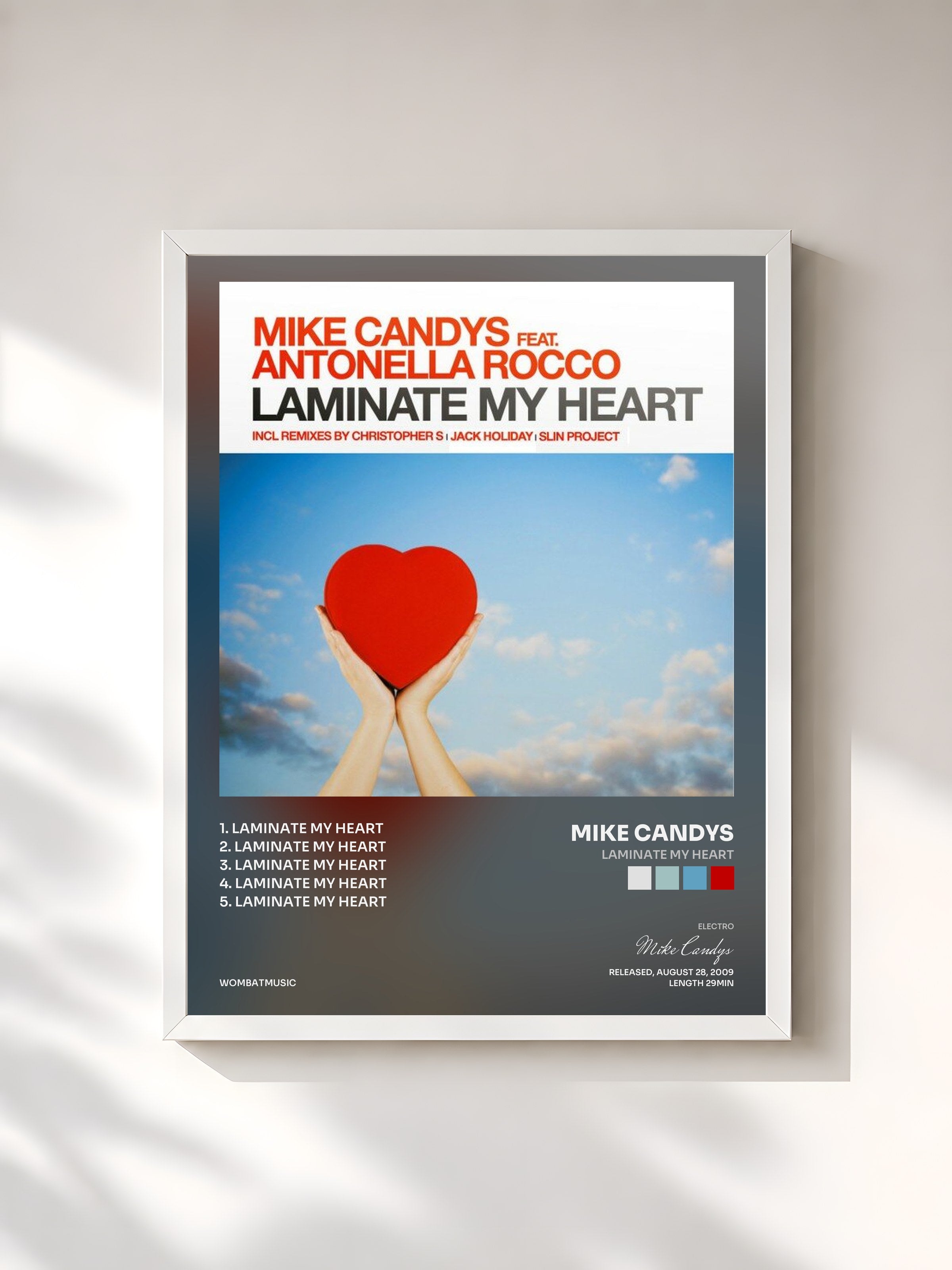 #blanc Tableau de l'album Laminate My Heart de Mike Candys, cadre blanc, imprimé et encadré en France