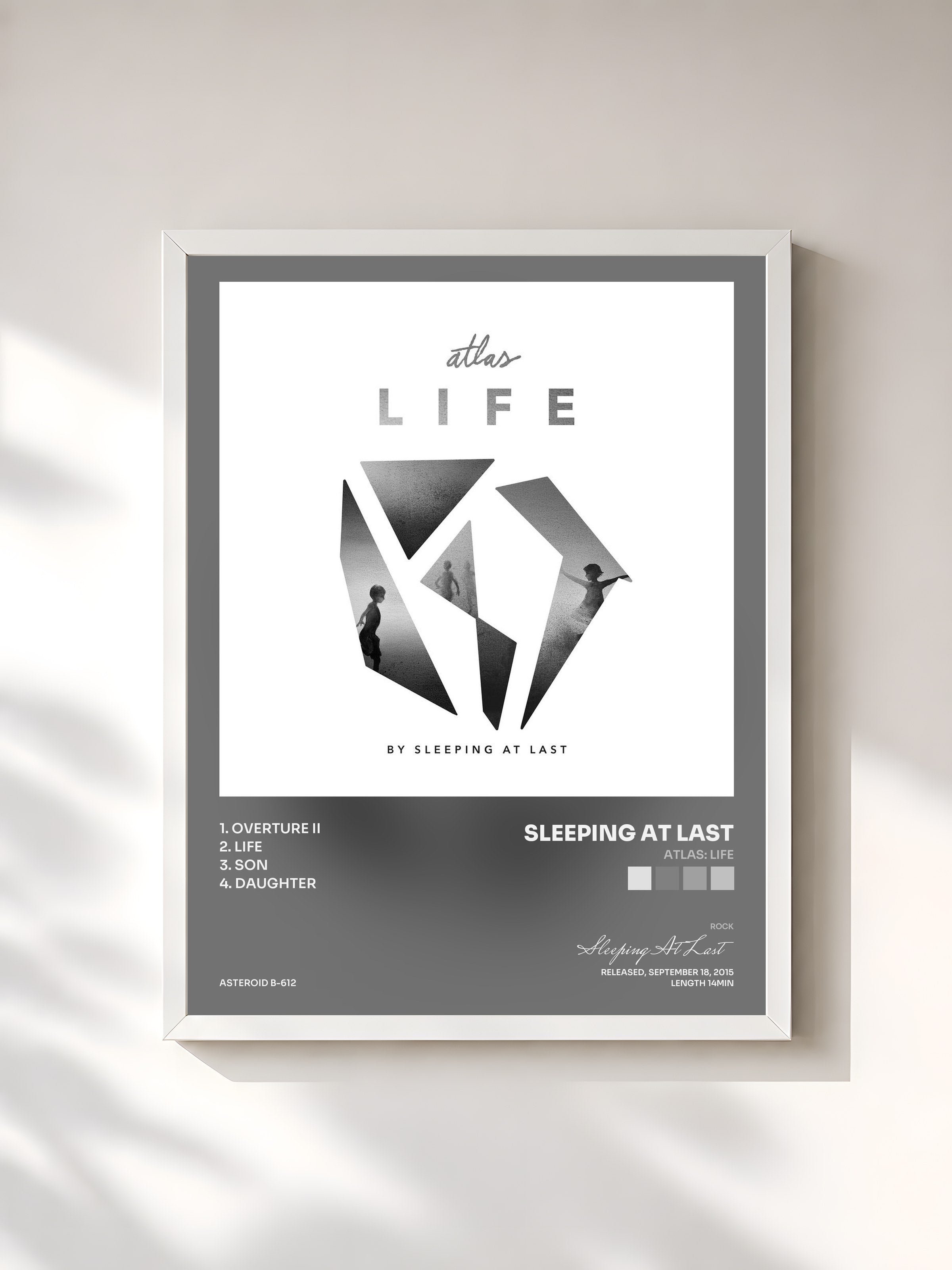 #blanc Tableau de l'album Atlas: Life de Sleeping At Last, cadre blanc, imprimé et encadré en France