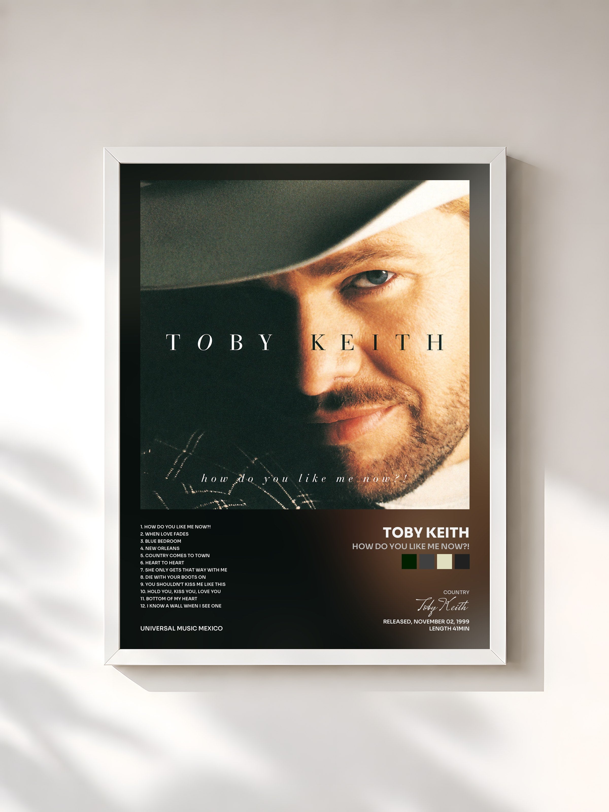 #blanc Tableau de l'album How Do You Like Me Now?! de Toby Keith, cadre blanc, imprimé et encadré en France