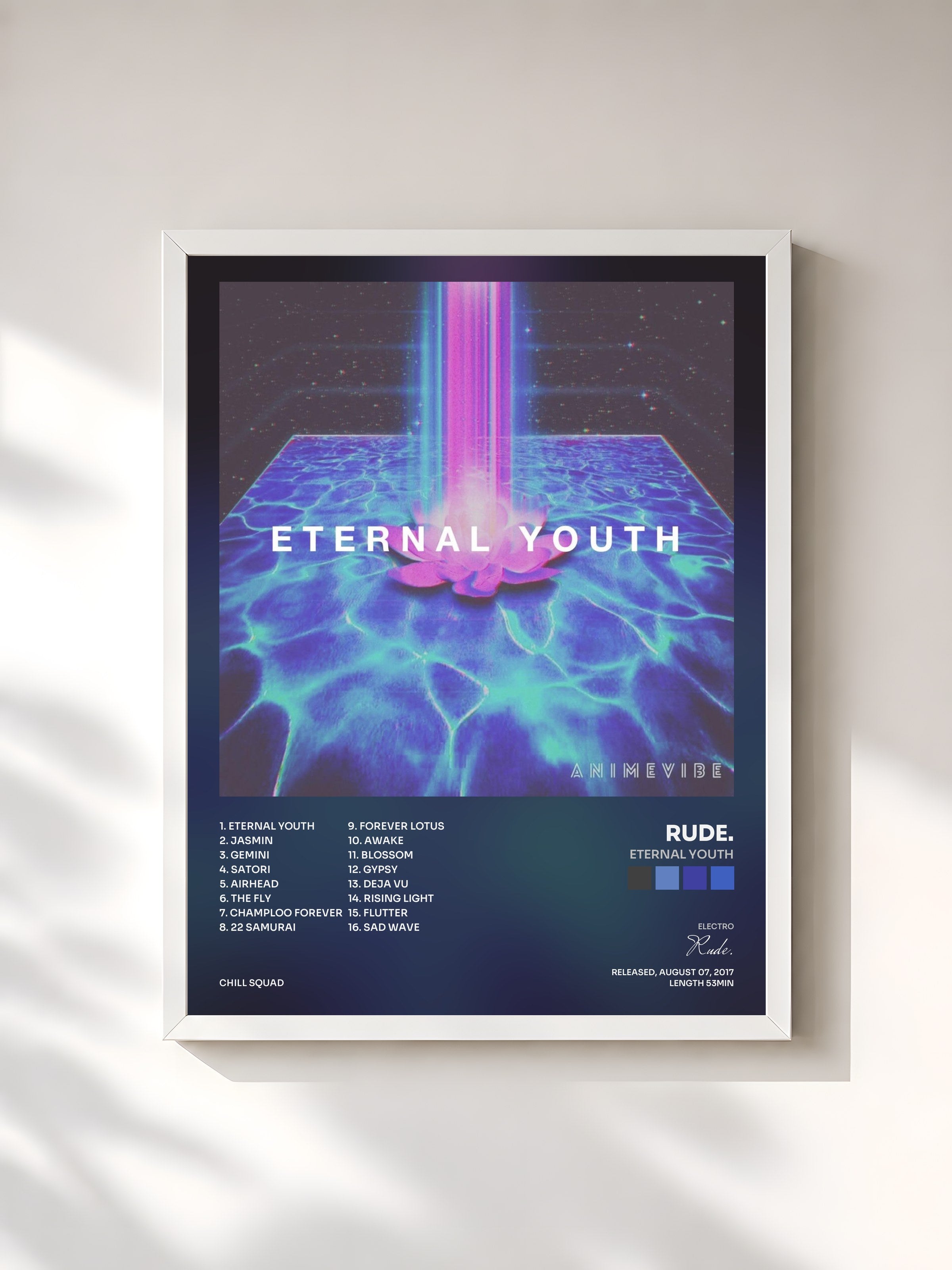 #blanc Tableau de l'album Eternal Youth de Rude., cadre blanc, imprimé et encadré en France