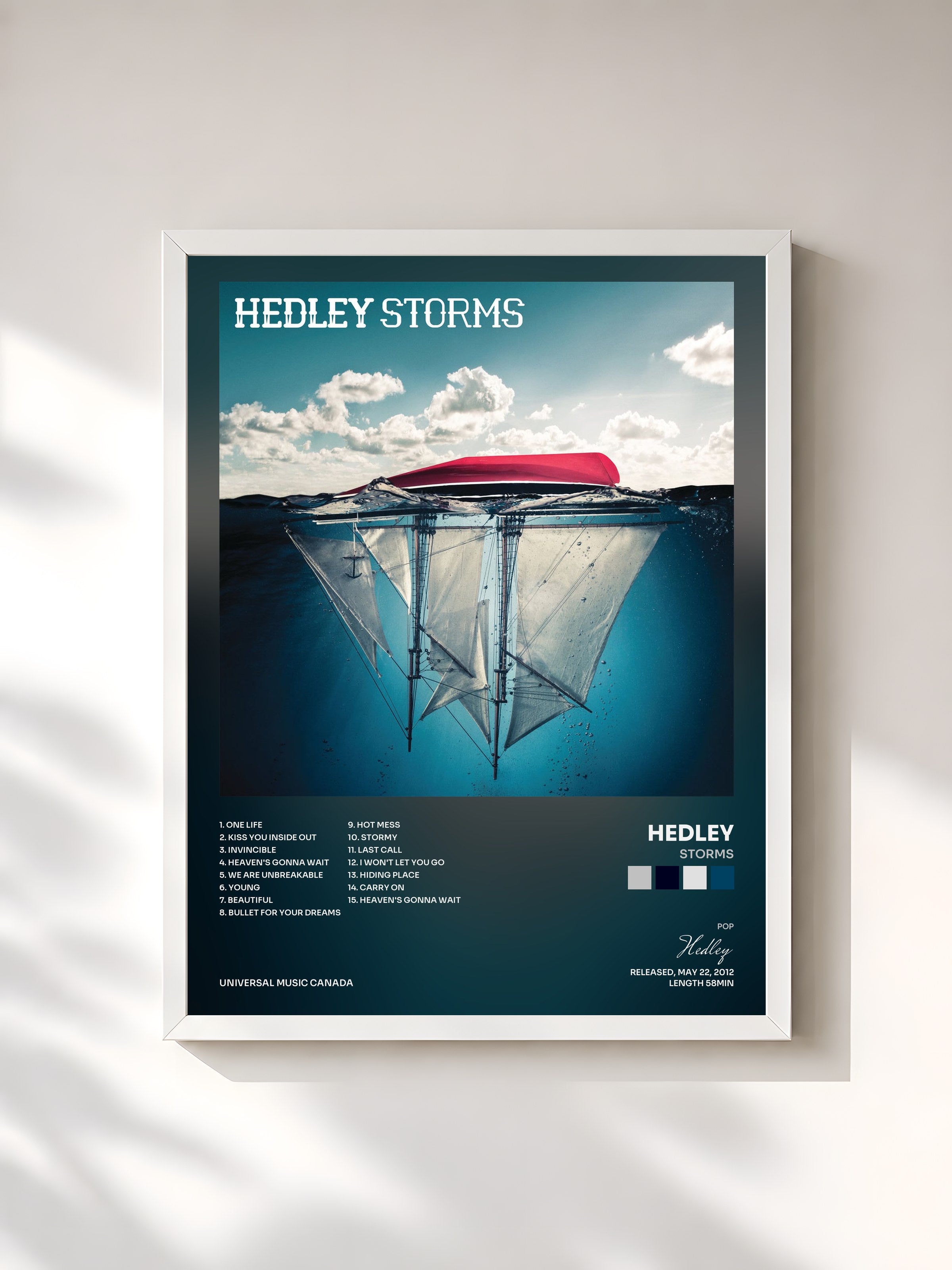#blanc Tableau de l'album Storms de Hedley, cadre blanc, imprimé et encadré en France