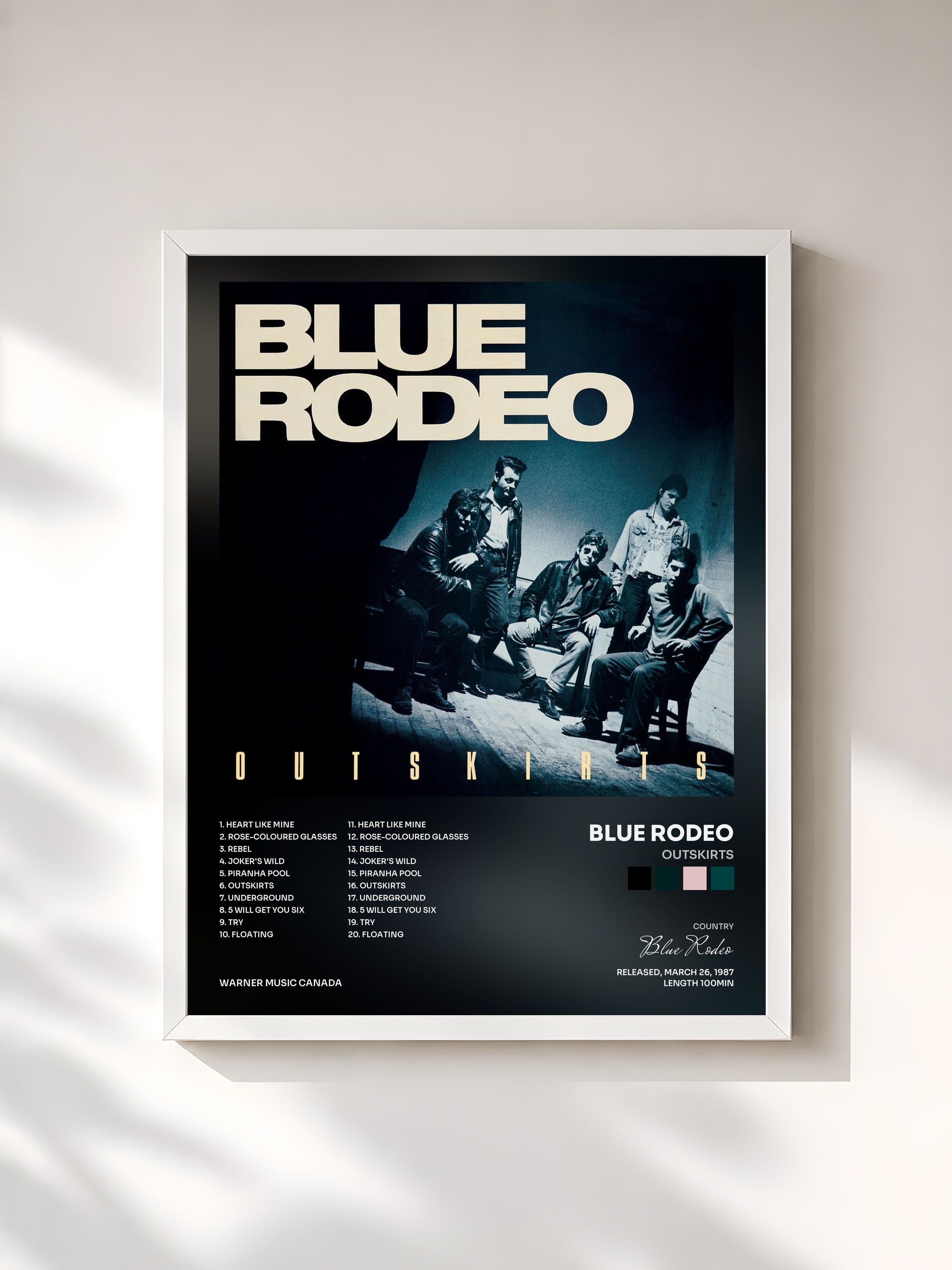 #blanc Tableau de l'album Outskirts de Blue Rodeo, cadre blanc, imprimé et encadré en France