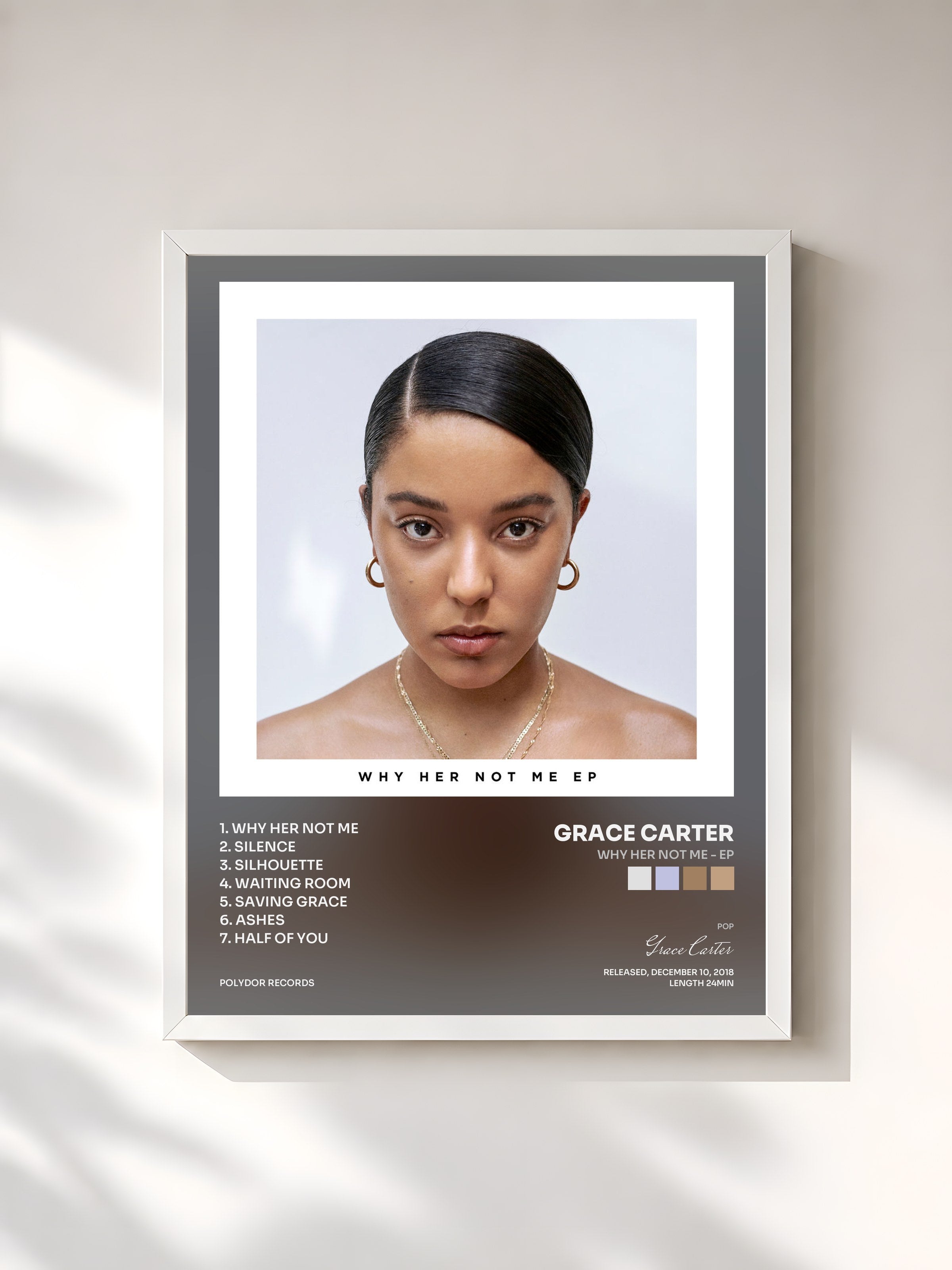 #blanc Tableau de l'album Why Her Not Me - EP de Grace Carter, cadre blanc, imprimé et encadré en France